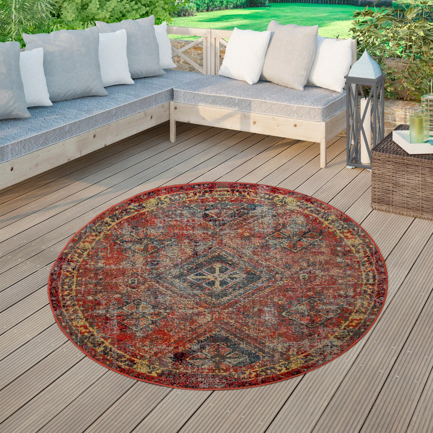 Image of DELAVITA Teppich »Artigova 30«, rund, 11 mm Höhe, Kurzflor, Orient-Optik, Vintage Design, Wohnzimmer, In- und Outdoor Teppich, ideal auf Terrasse oder Balkon bei Ackermann Versand Schweiz