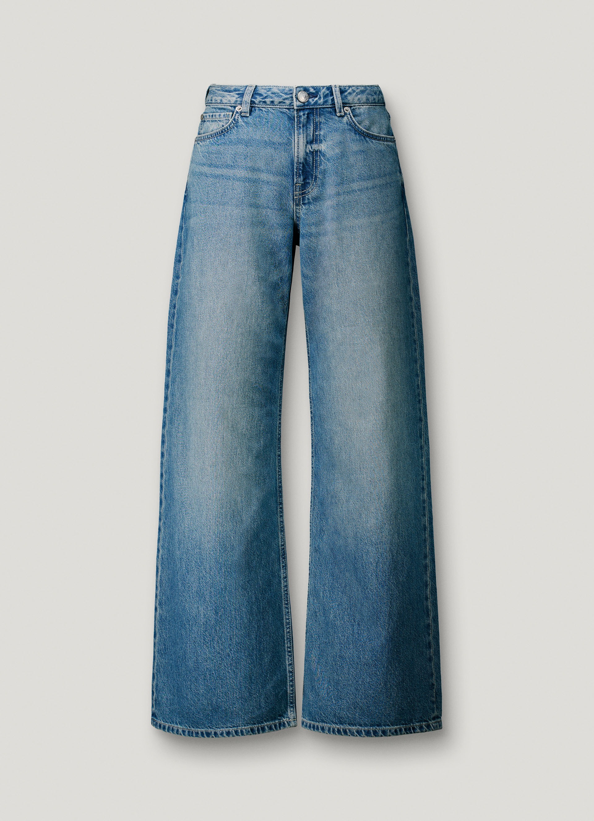 Image of Pepe Jeans Weite Jeans "LINA MW WIDE LEG VERDE BLU" aus Baumwoll-Denim, mittlere Leibhöhe