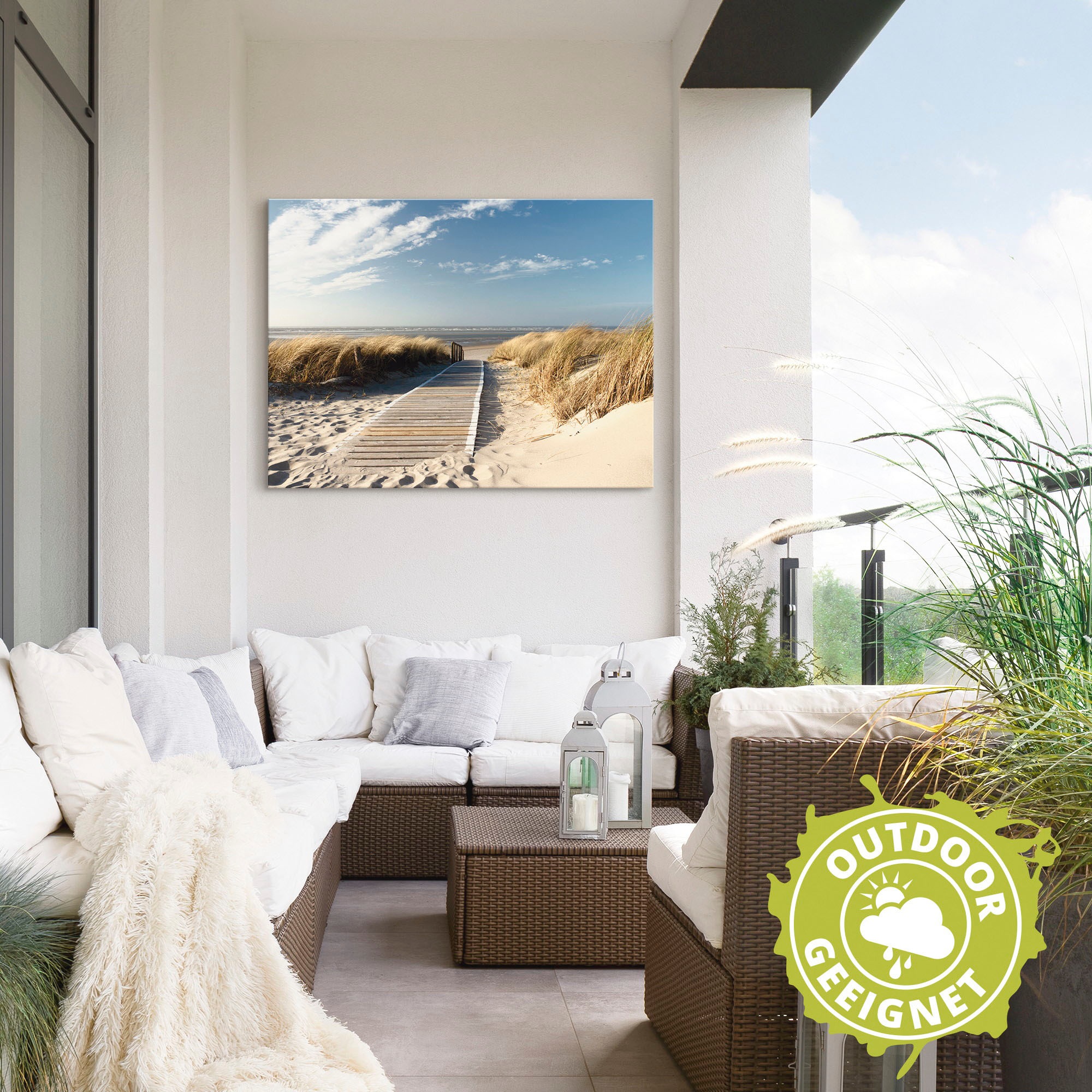 Artland Wandbild »Nordseestrand auf Langeoog - Steg«, Strand, (1 St.), als Alubild, Outdoorbild, Leinwandbild, Wandaufkleber, versch. Grössen