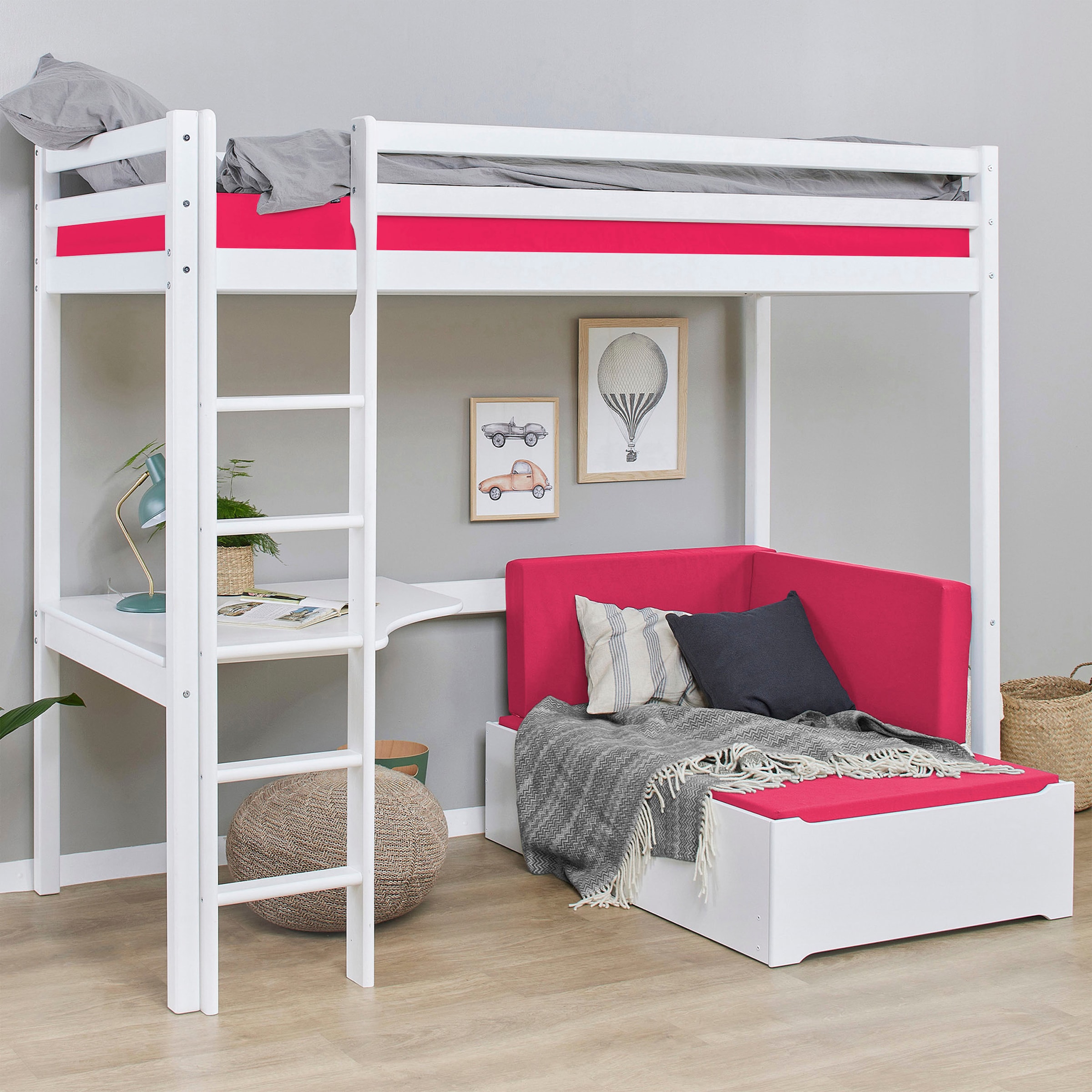 Hoppekids Hochbett »ECO Dream«, Kinderbett mit Schreibtisch & Loungesofa