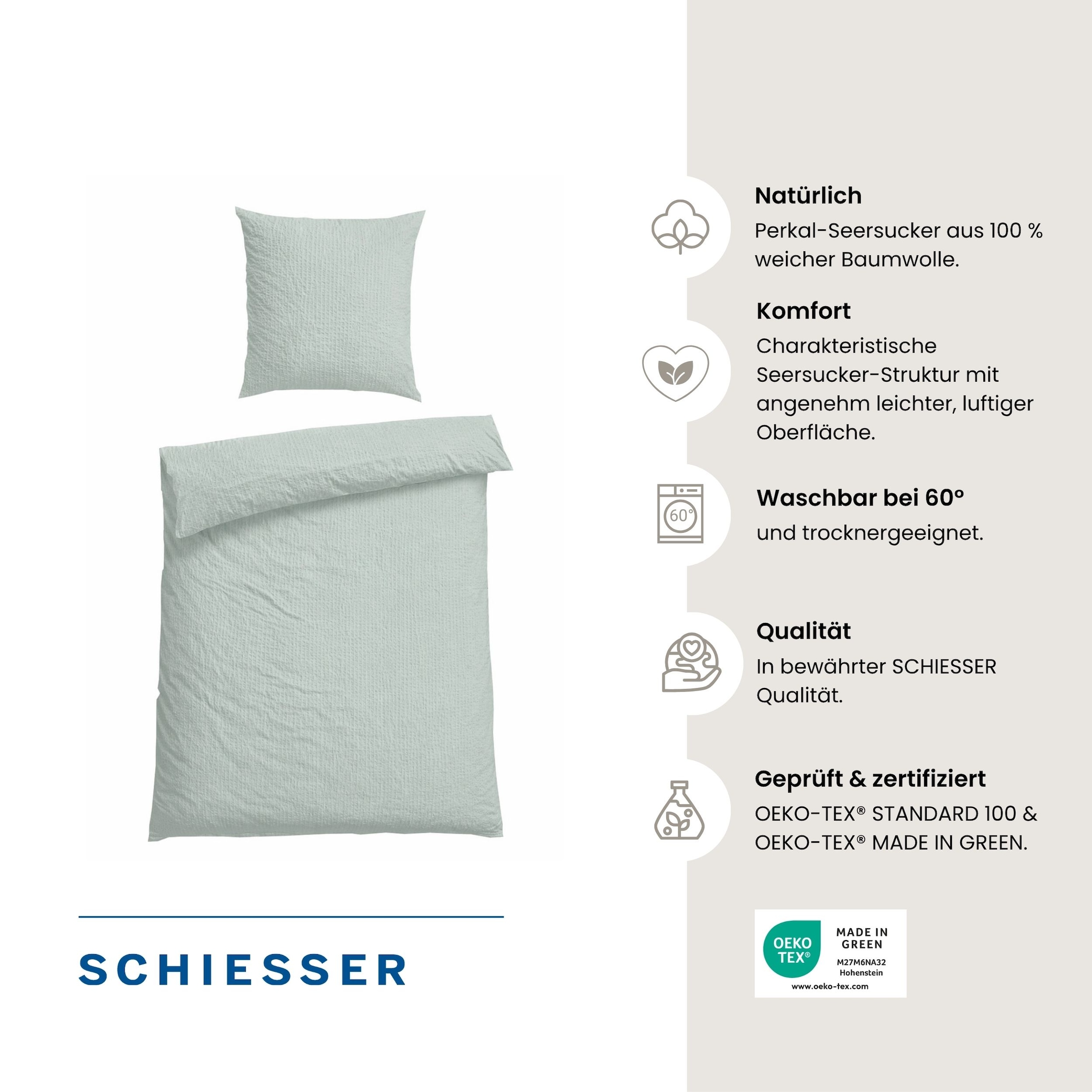 Schiesser Bettwäsche »Laura aus Baumwoll-Seersucker in zarten Farbtönen« 2 Stk. OEKO-TEX® MADE IN GREEN