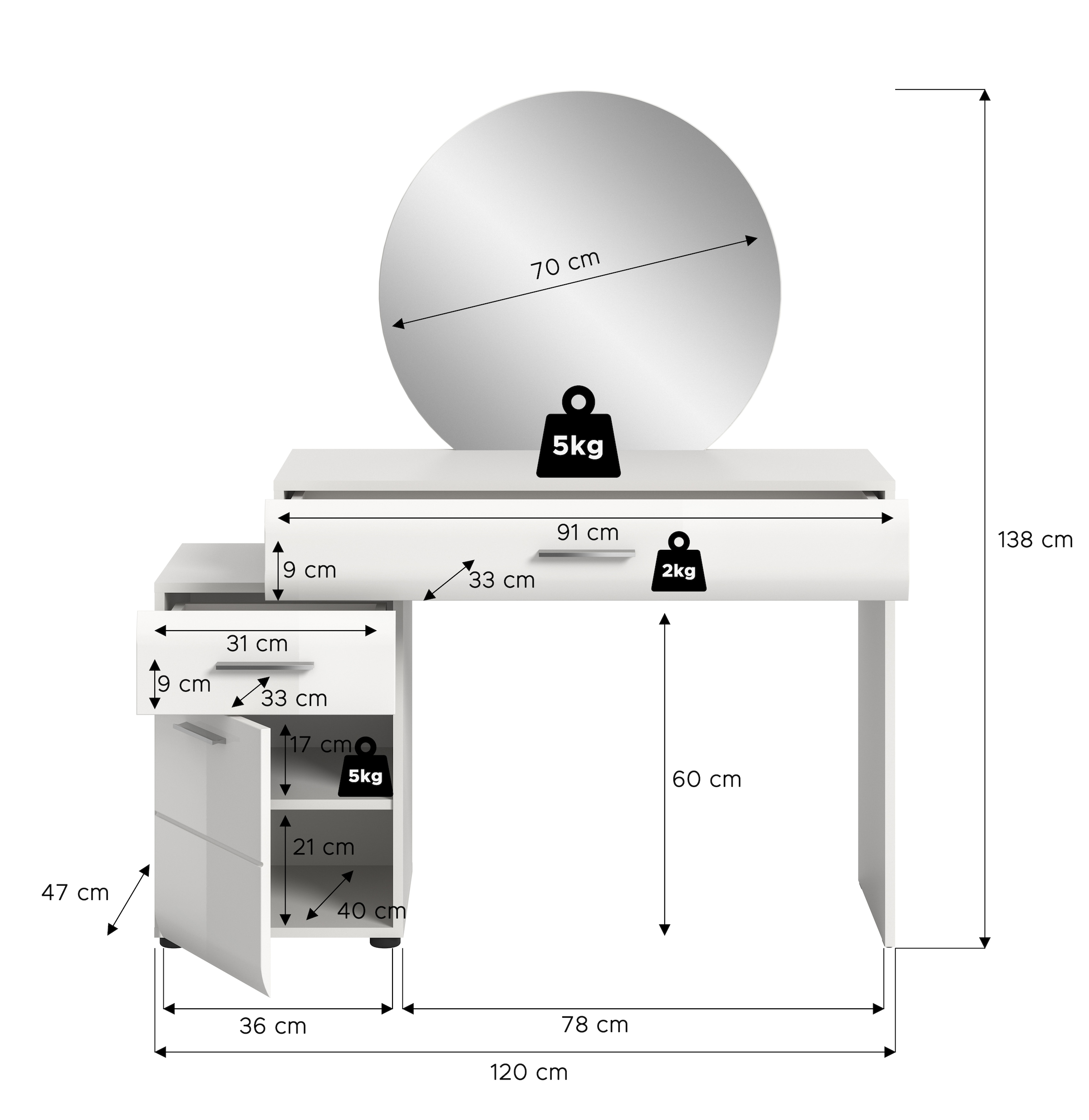 INOSIGN Coiffeuse »FLORENZ, hochwertige MDF-Front, Rillenfräsung, 2 Schubladen, Spiegel« 1 cuis tlg. Schminktisch, Schminktisch mit Spiegel, Spiegel Schminktisch