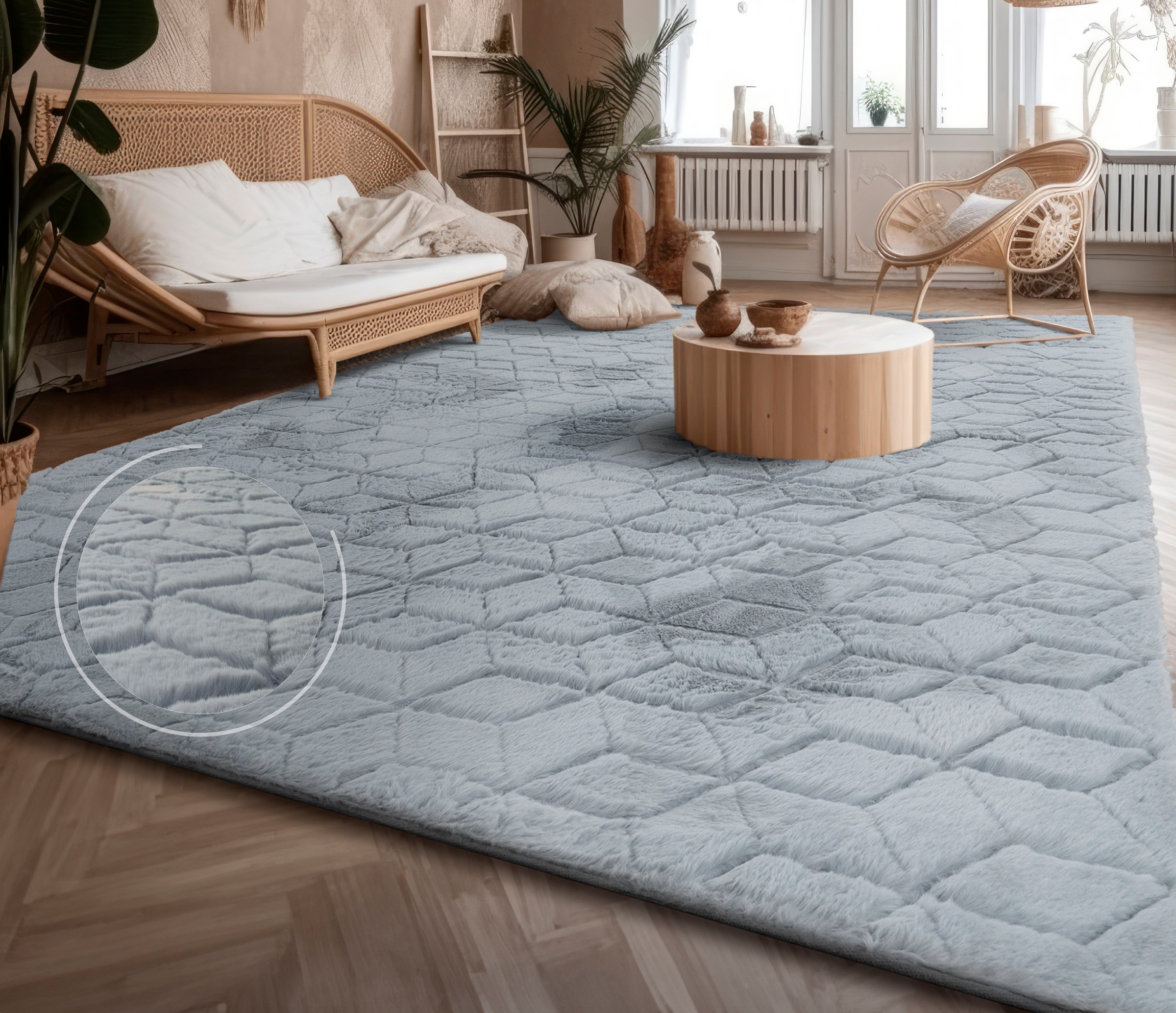 Paco Home Hochflor-Teppich »Arnheim 745«, rechteckig, 26 mm Höhe, Uni Farben, modernes geometrisches Design, besonders weich