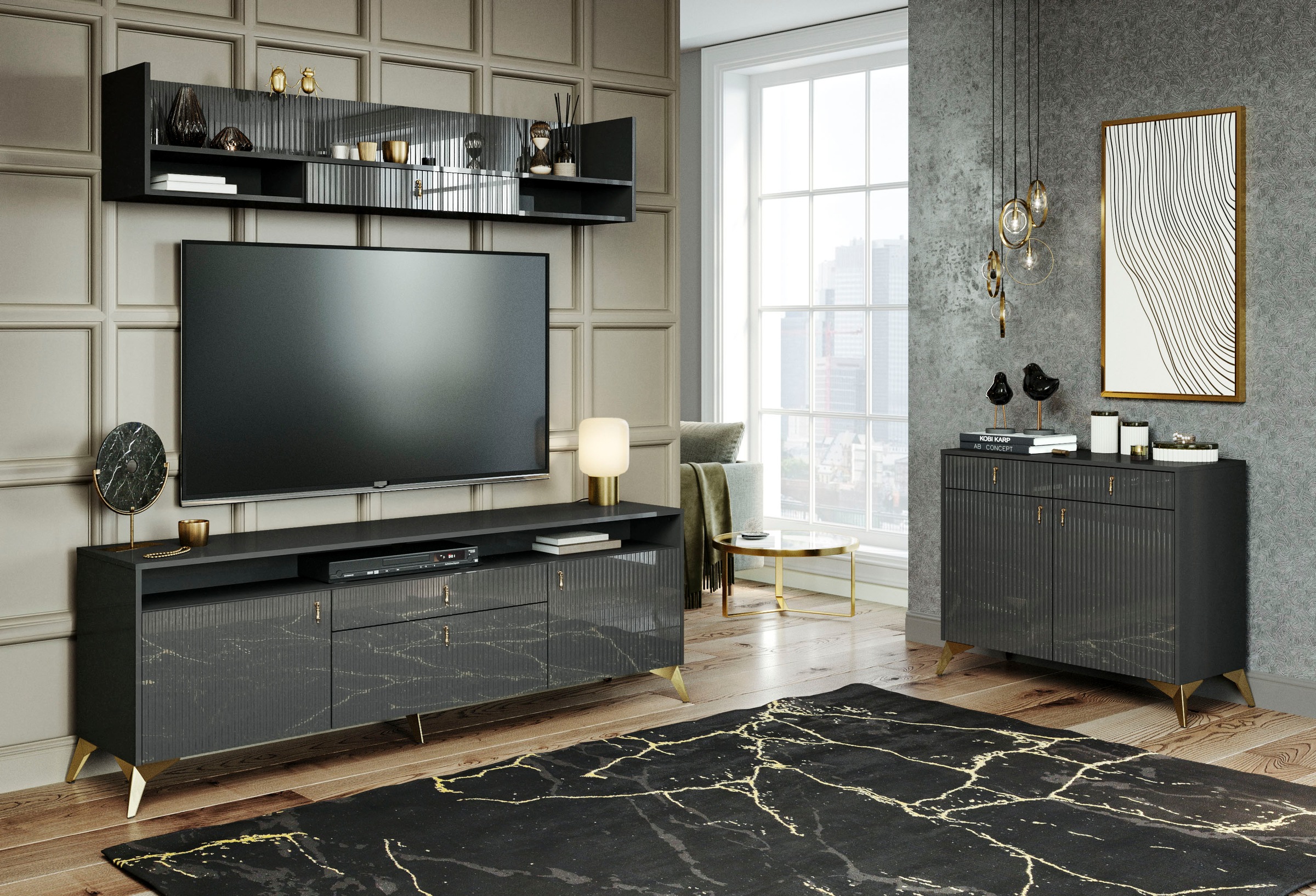 Image of Leonique Lowboard »Aliette«, mit Hochglanz - Fronten, Breite 195,5 cm bei Ackermann Versand Schweiz