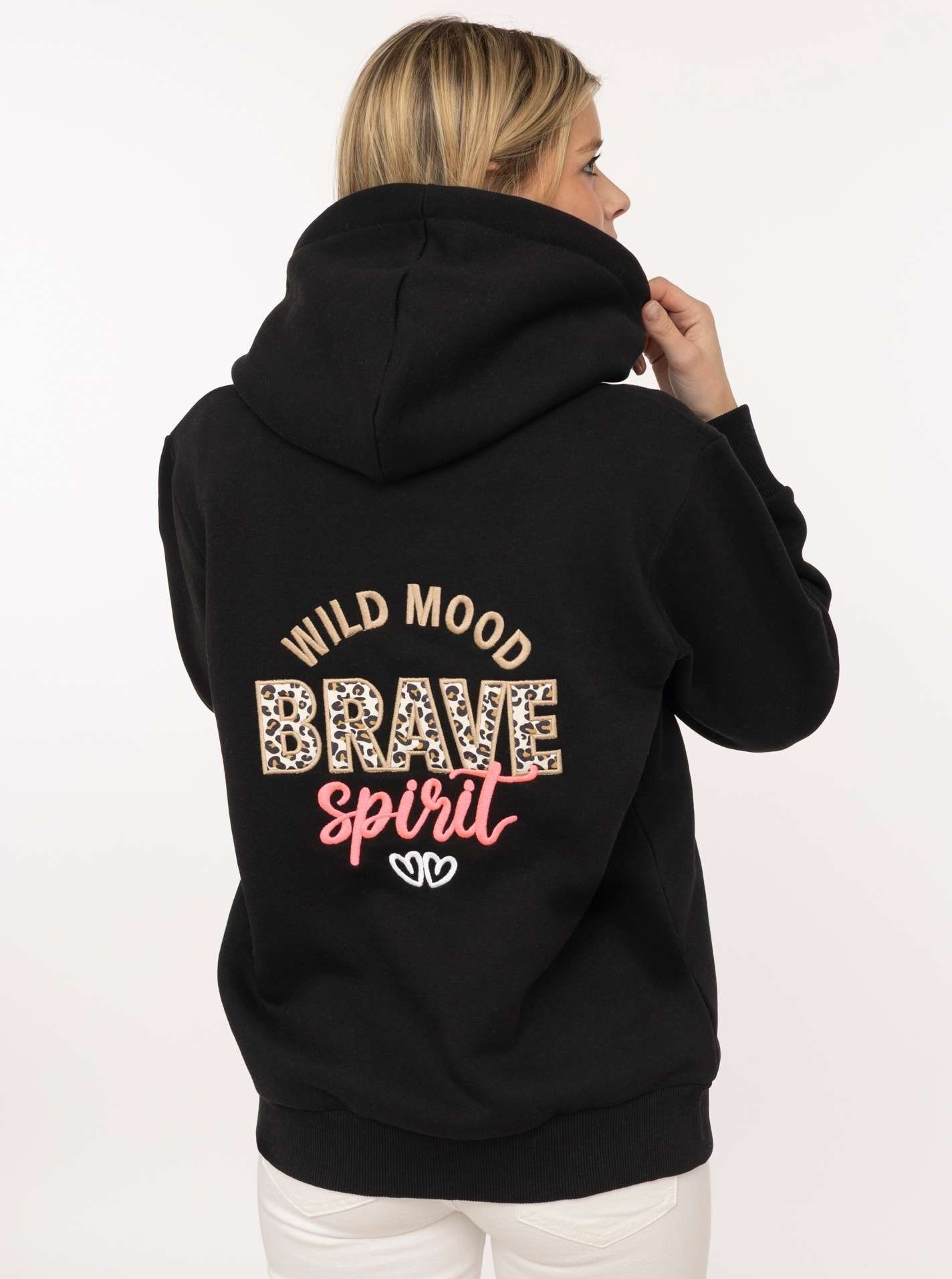 Zwillingsherz Sweat à capuche »"Brave Spirit"« Langarm, Reissverschluss, Kapuze, Kordelzug, Animal-Details