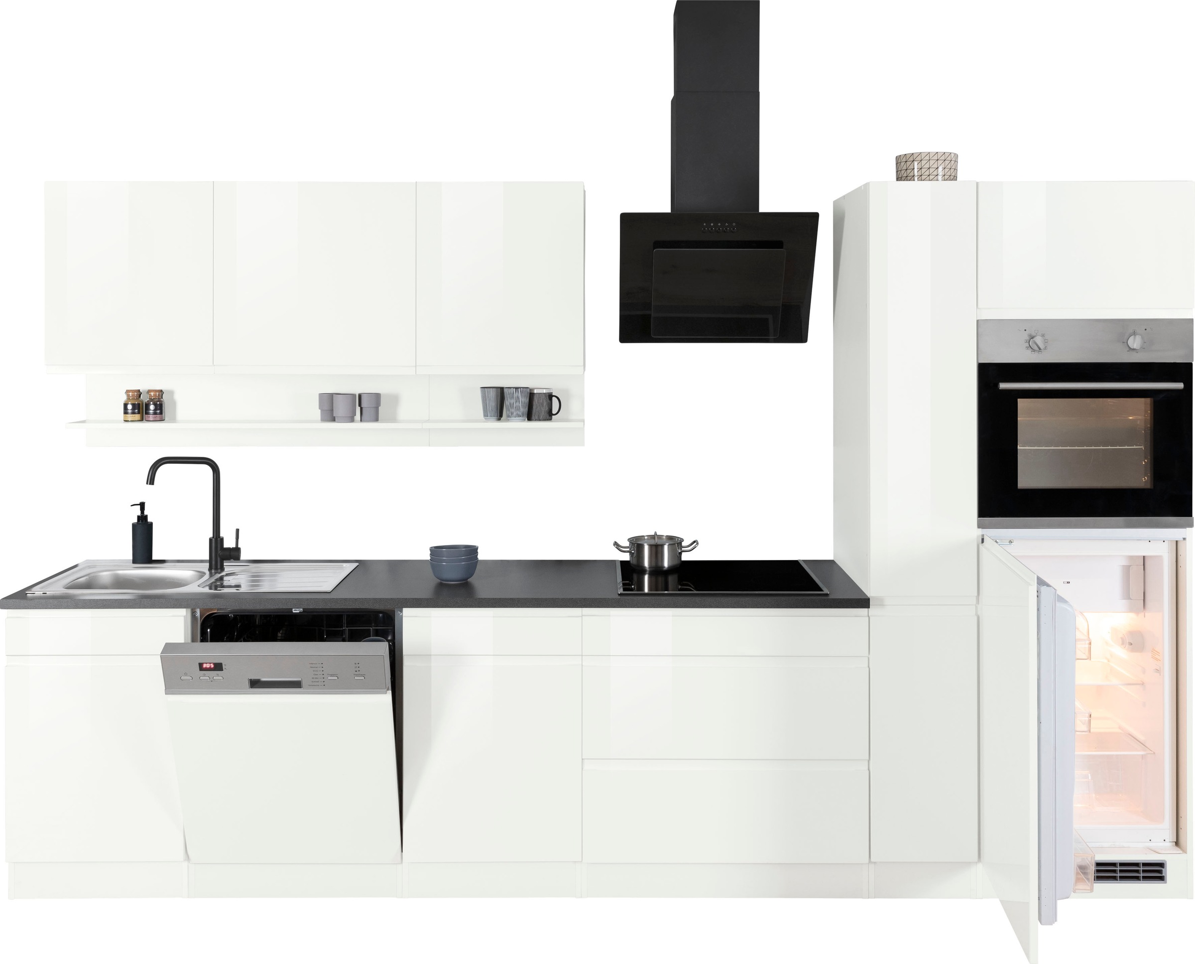 KOCHSTATION Küchenzeile »KS-Virginia,neu in verbesserter Ausführung« Arbeitsplatte 38 mm stark, Stauraum, Softclose,  Breite 330 cm, Soft-Close, ohne E-Geräte