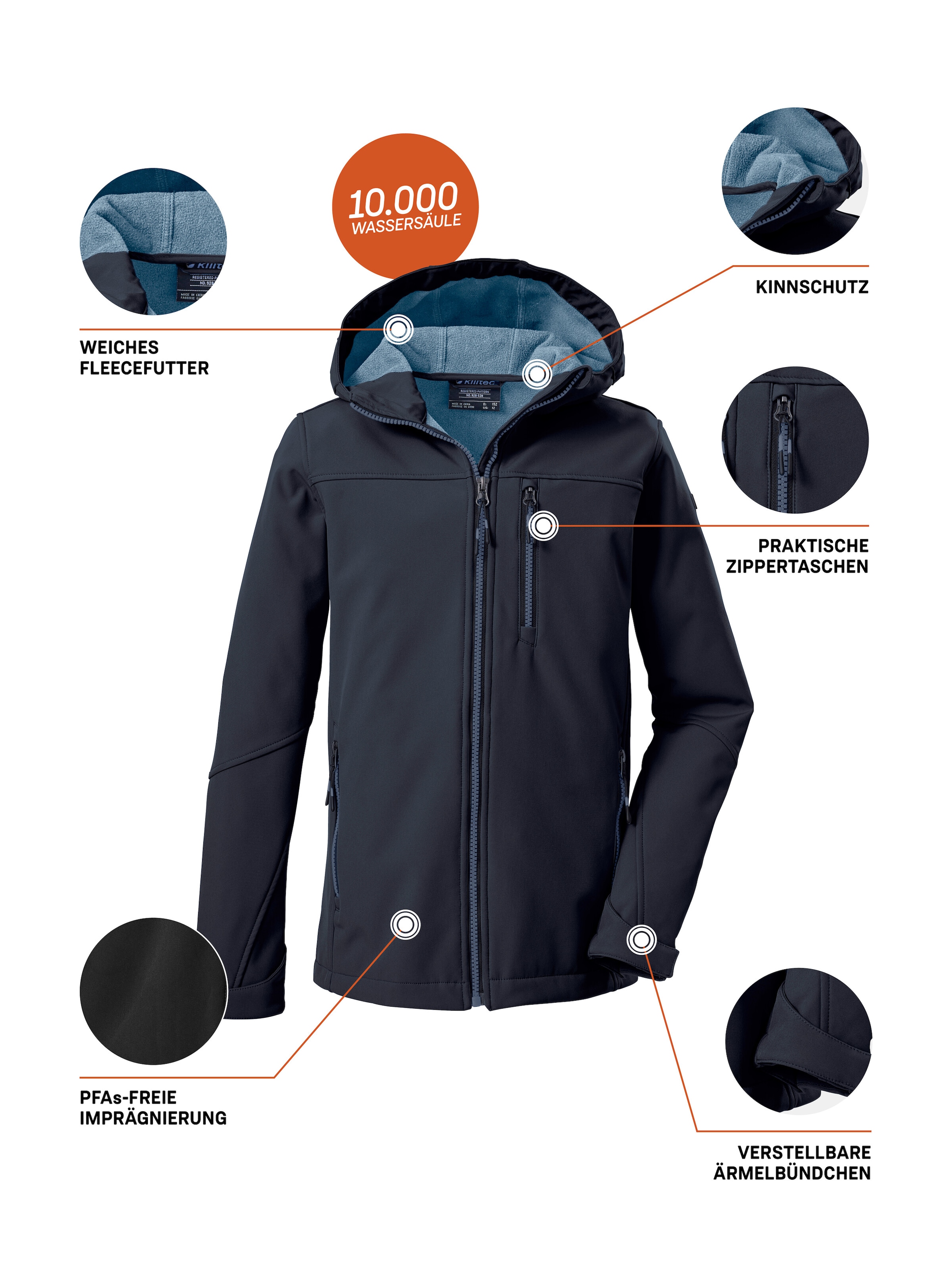 Killtec Softshelljacke »Jungen Softshelljacke«, Wasserabweisende Softshelljacke mit Fleece und verstellbaren Details