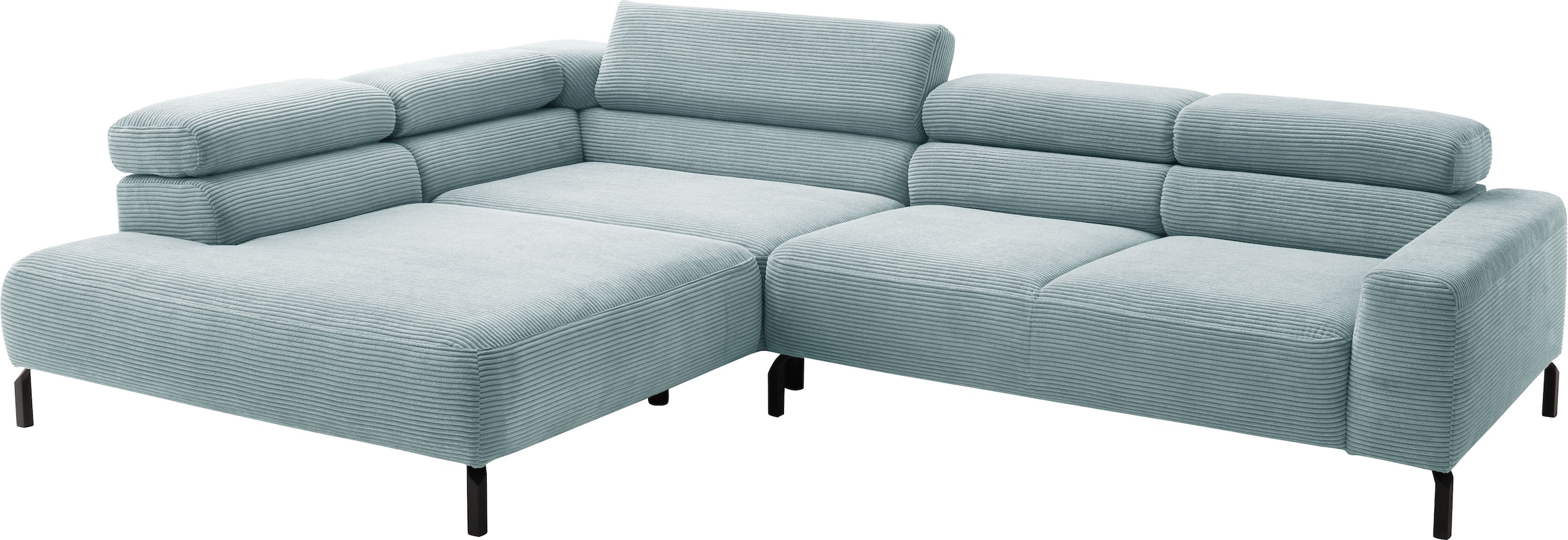 Home affaire Ecksofa »Antonelli, L-Form, inkl. Kopfteilverstellung, Breite 312 cm, bequem« ohne Sitztiefenverstellung, in Cord, bleu