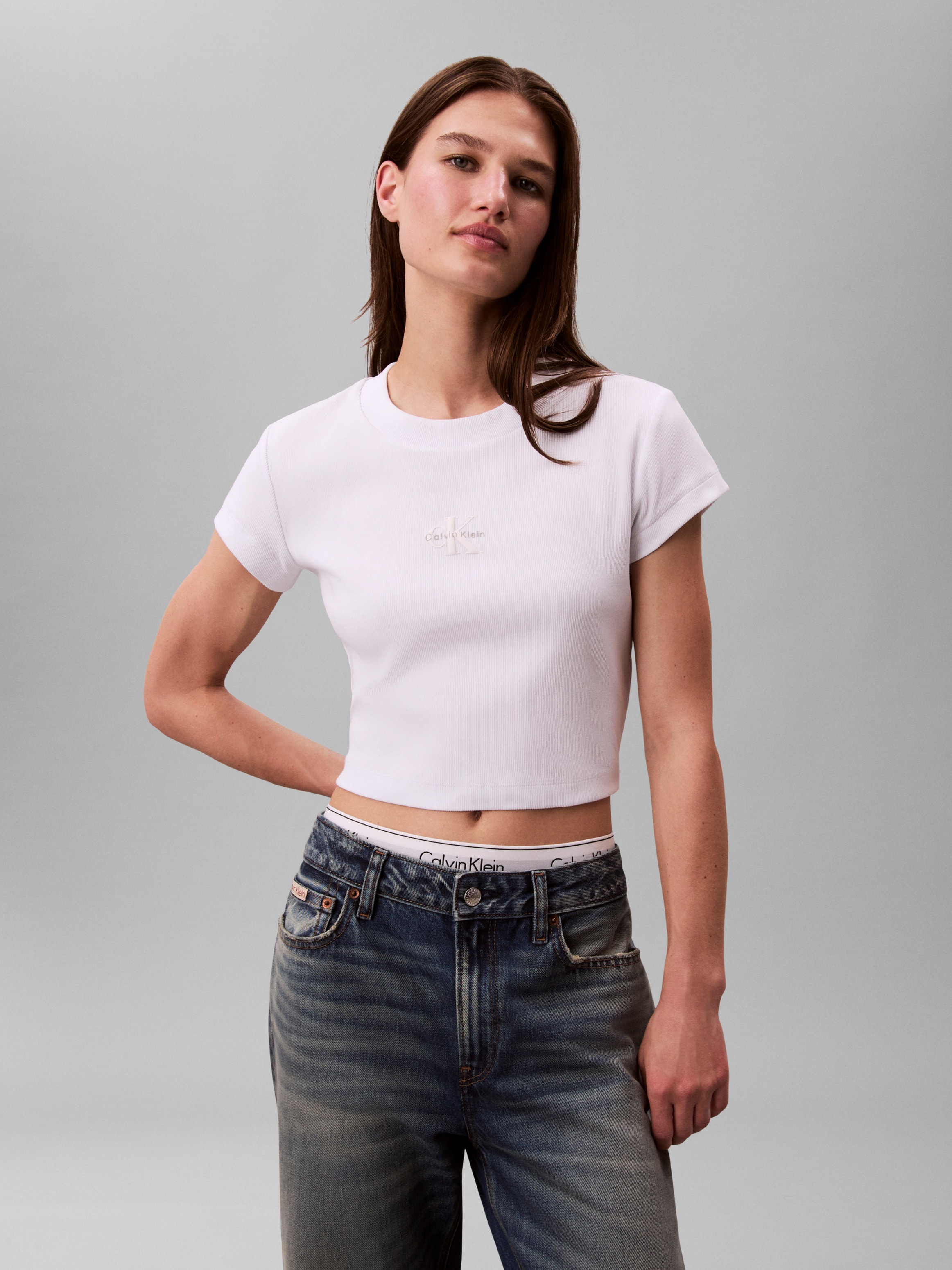 Image of Calvin Klein Jeans T-Shirt "MONOGRAM BABY TEE" Rundhalsausschnitt, taillenlang