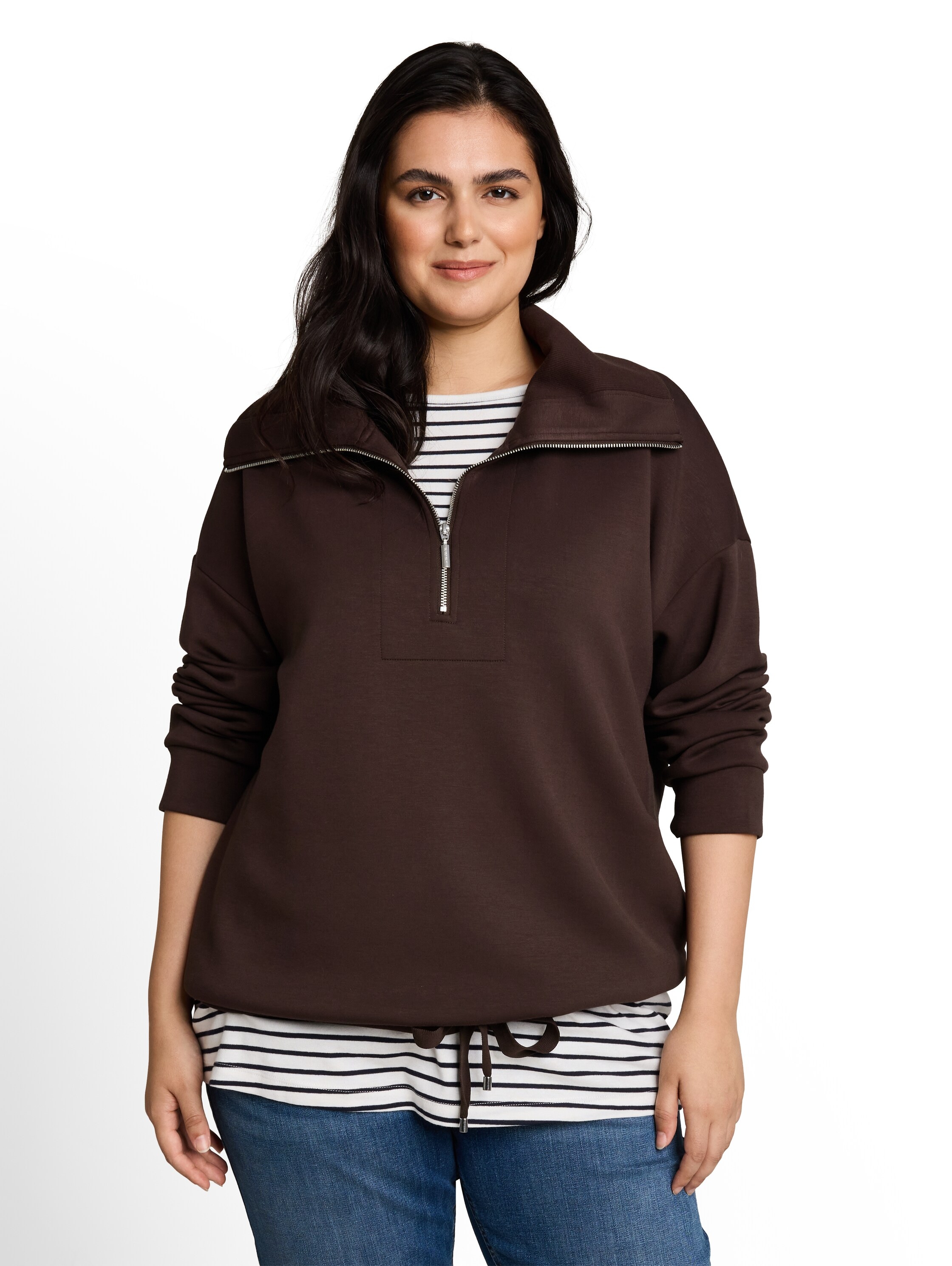 Image of TOM TAILOR PLUS Sweatshirt, mit Troyerkragen und Bindeband am Saum / Stretch / Grosse Grössen