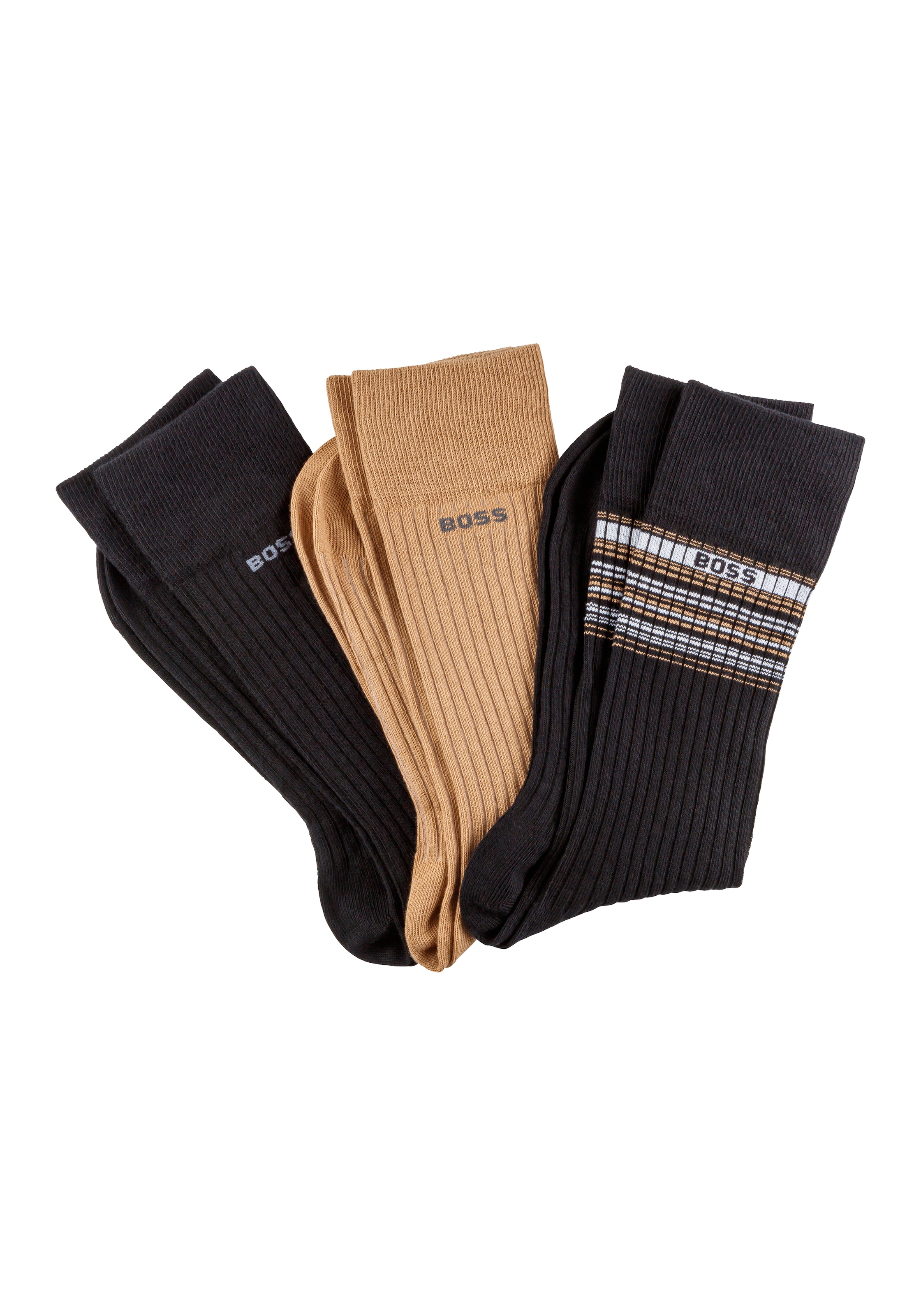 BOSS Freizeitsocken »3P RS Rib Stripe«, (Packung, 3 Paar), mit BOSS Logo