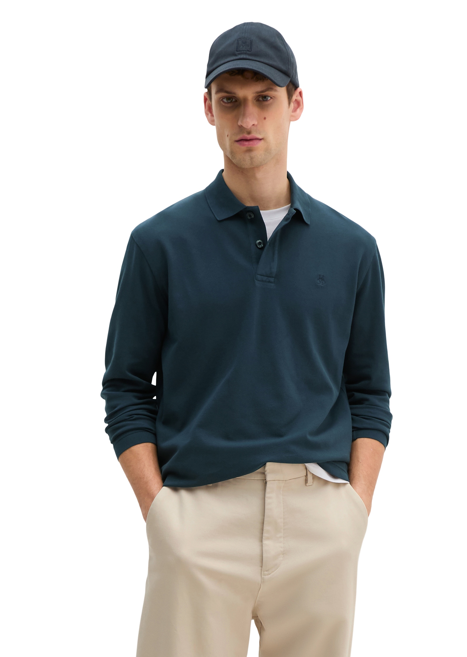 Image of Marc OPolo Langarm-Poloshirt Piqué regular fit aus Bio-Baumwolle mit Elasthan