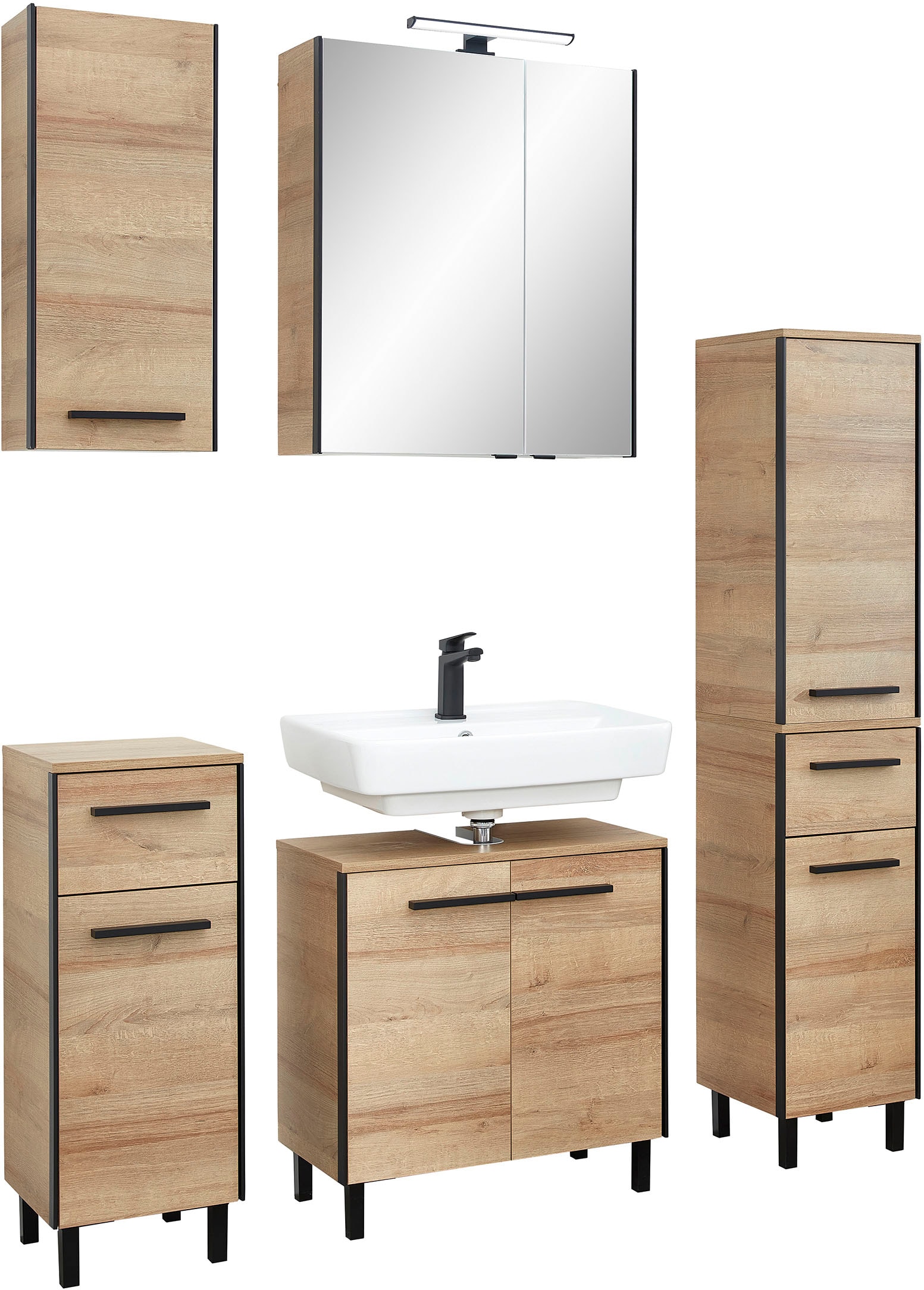 Saphir Ensemble de meubles de salle de bain »Quickset 395 5-teilig, Waschbeckenunterschrank mit LED-Spiegelschrank« 5 cuis tlg.