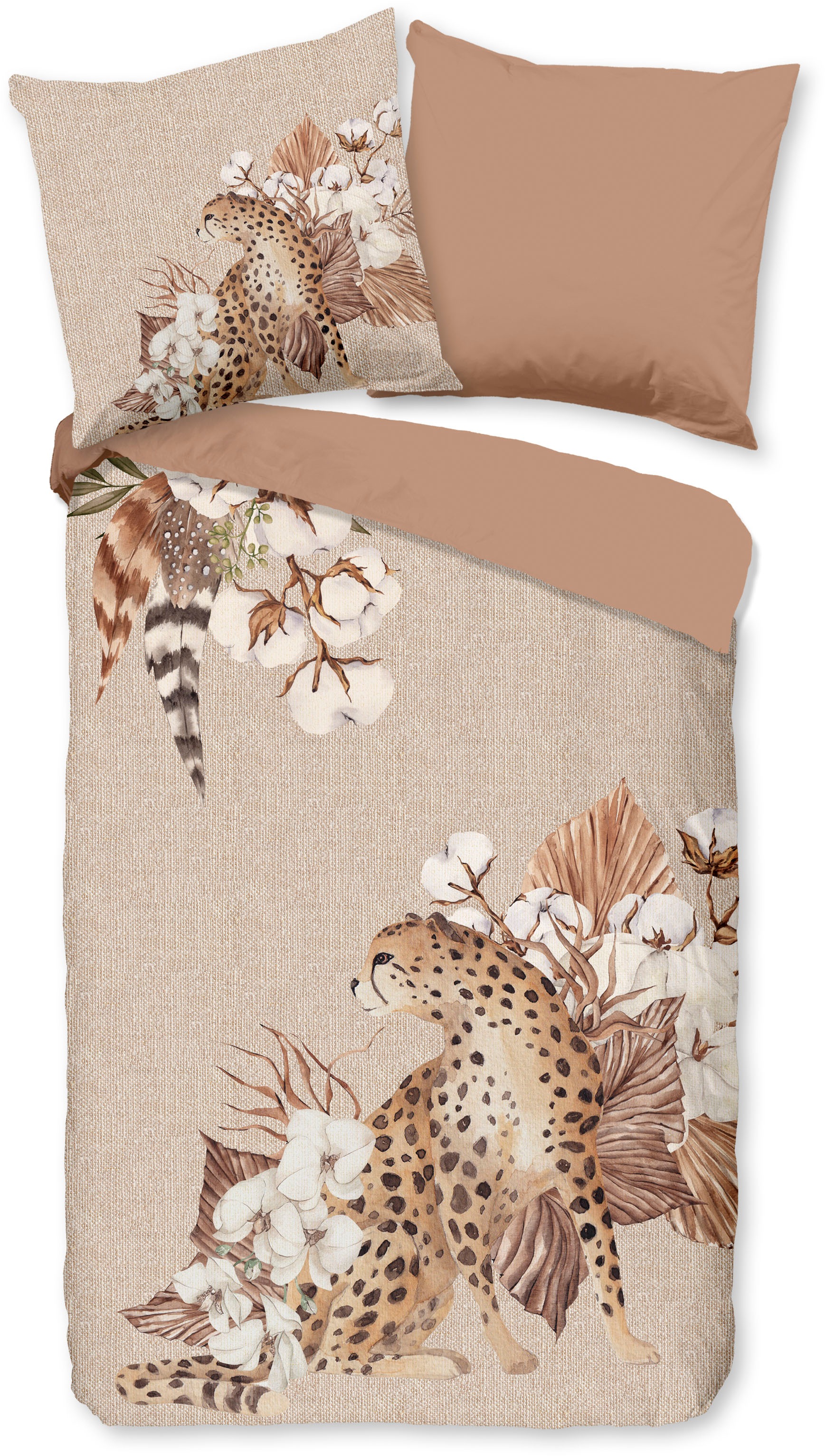 good morning Wendebettwäsche »Chevy«, Biber Flanell, 135x200, Warm, Weich, Wendeoptik, Reissverschluss, Sand