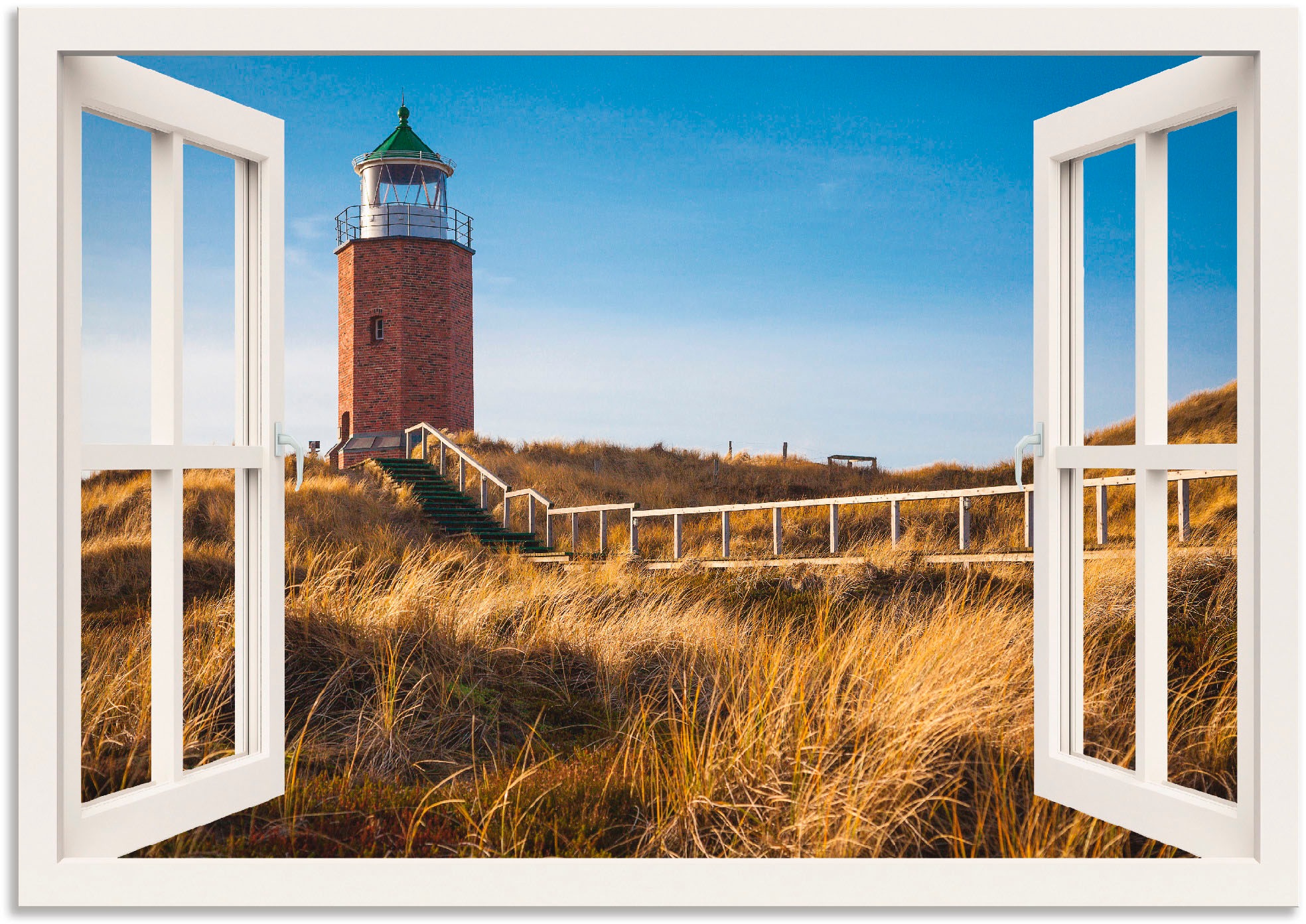 Image of Artland Wandbild »Fensterblick Leuchtfeuer Kampen«, Fensterblick, (1 St.), in vielen Grössen & Produktarten - Alubild / Outdoorbild für den Aussenbereich, Leinwandbild, Poster, Wandaufkleber / Wandtattoo auch für Badezimmer geeignet bei Ackermann Versand 