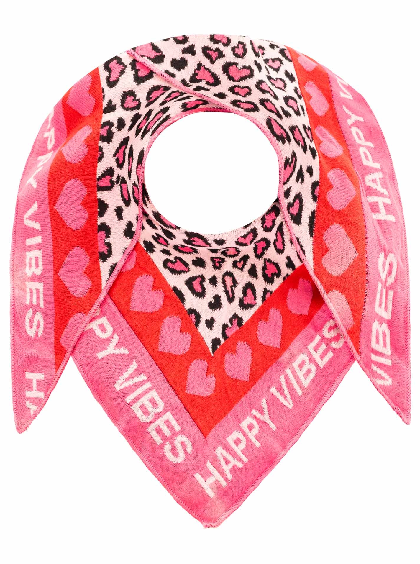 Zwillingsherz Foulard triangulaire »"Micha"« Écharpe de mode, motif léopard avec cœurs et texte, polyvalente