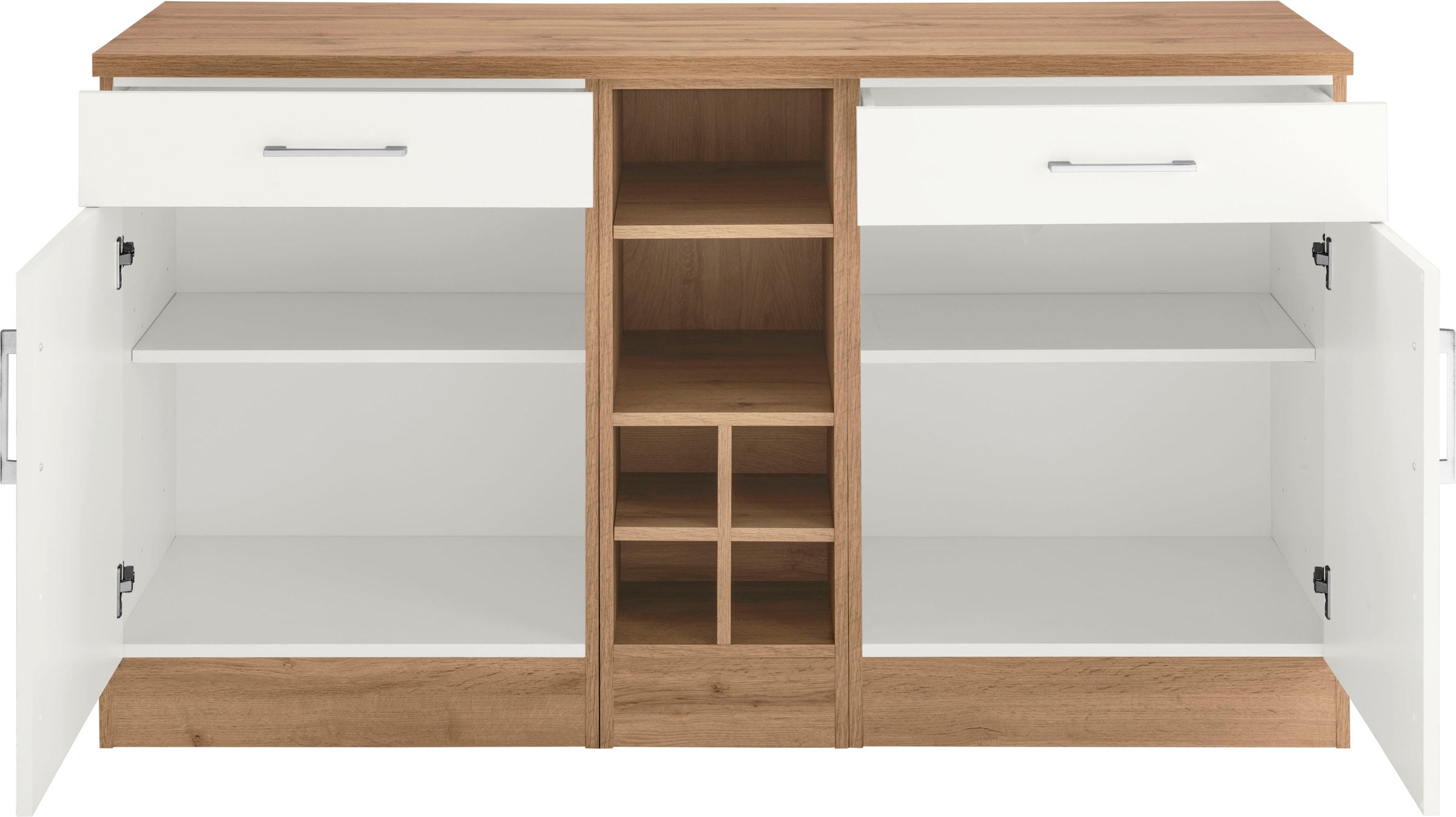 KOCHSTATION Armoire basse »KS-Colmar« 150 cm de large, 2 tiroirs, 2 portes, 6 compartiments, pour beaucoup d'espace de rangement