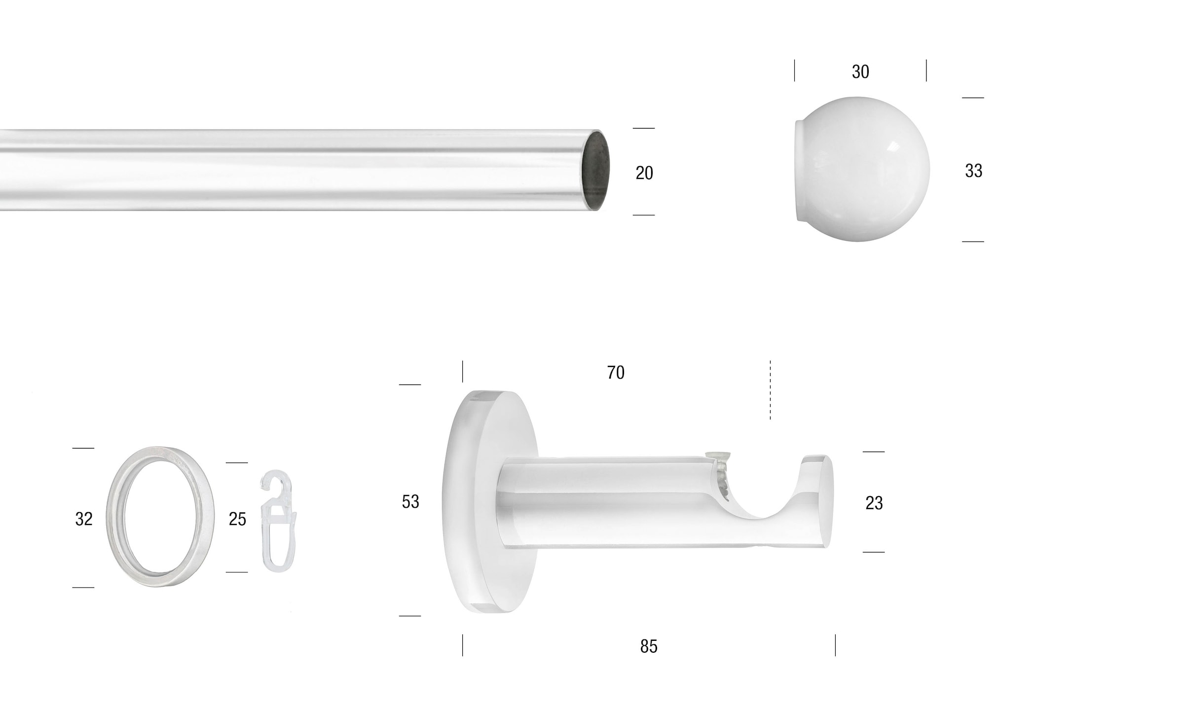 GARESA Gardinenstange »WHITE« Ø 20 mm 1 läufig-läufig Wunschmasslänge Vorhanggarnitur, verlängerbar, Wandmontage, Endknopf Kugel, mit Ringe