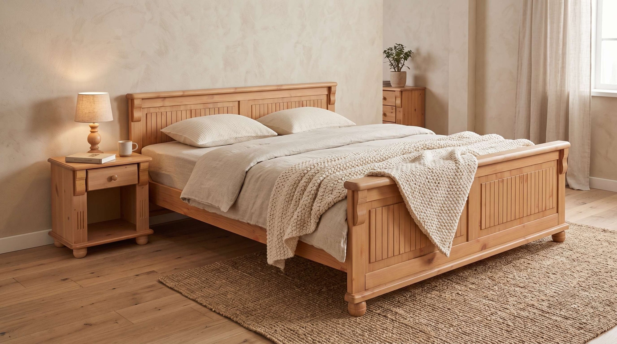 GOODproduct Massivholzbett »Adele« Breite 140 oder 180 cm, Landhausstil,  aus massiver Kiefer, schöne Kassettenoptik, Lamellenoptik
