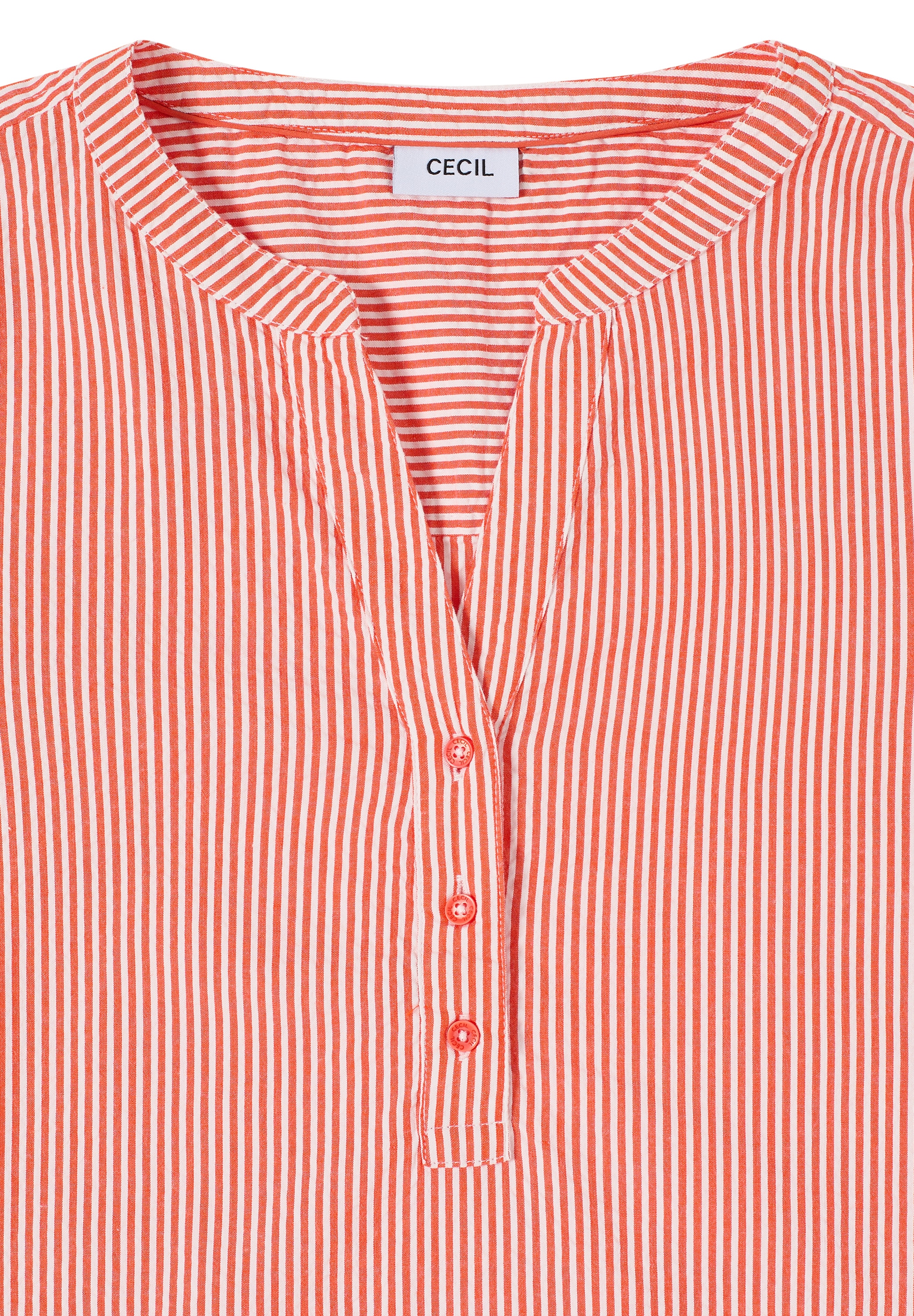 Cecil Langarmbluse im Streifen-Look und mit kurzer Knopfleiste, Seersucker