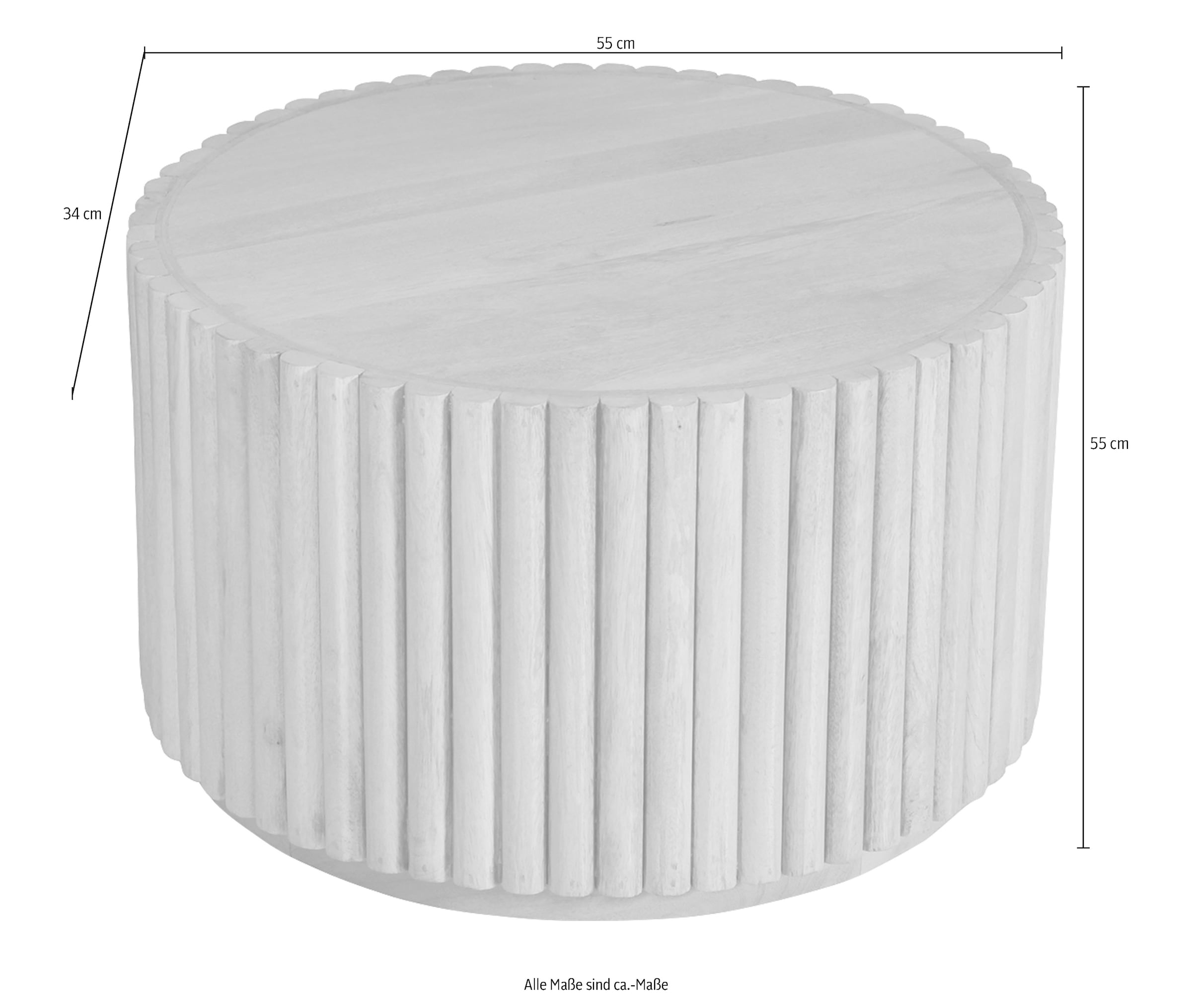 SIT Table basse »Vasto rund aus massivem Mangoholz mit extravagantem Ribbed-Look« Design de lamelles rondes avec pied de colonne marqué et socle de 3 cm