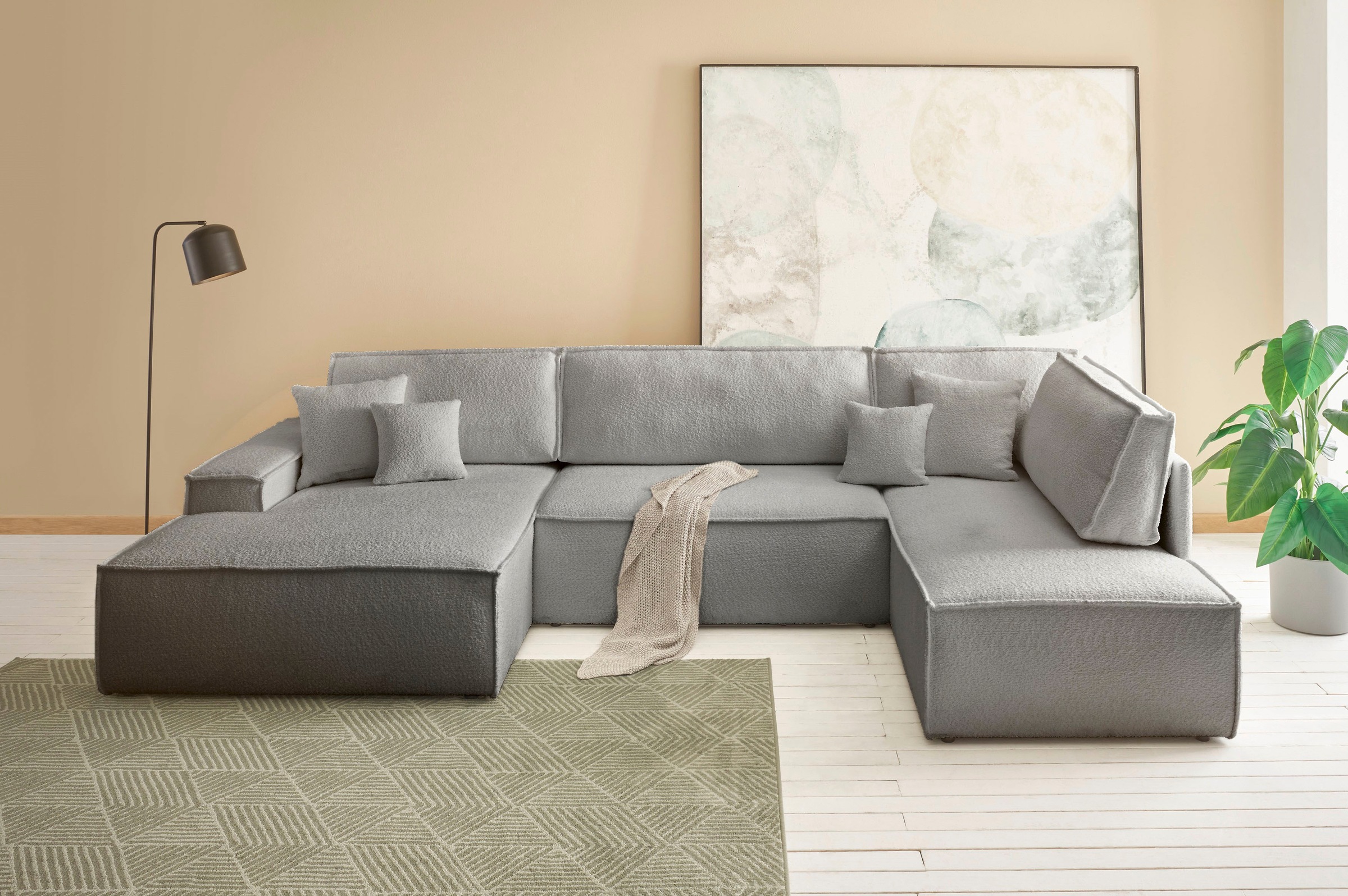 Image of GOODproduct Wohnlandschaft "FINNLEY U-Form XXL 329 cm - OTTO. Verlässliche Qualität." Schlafsofa, Bettkasten, in Bouclé, Struktur fein und Mega Cord