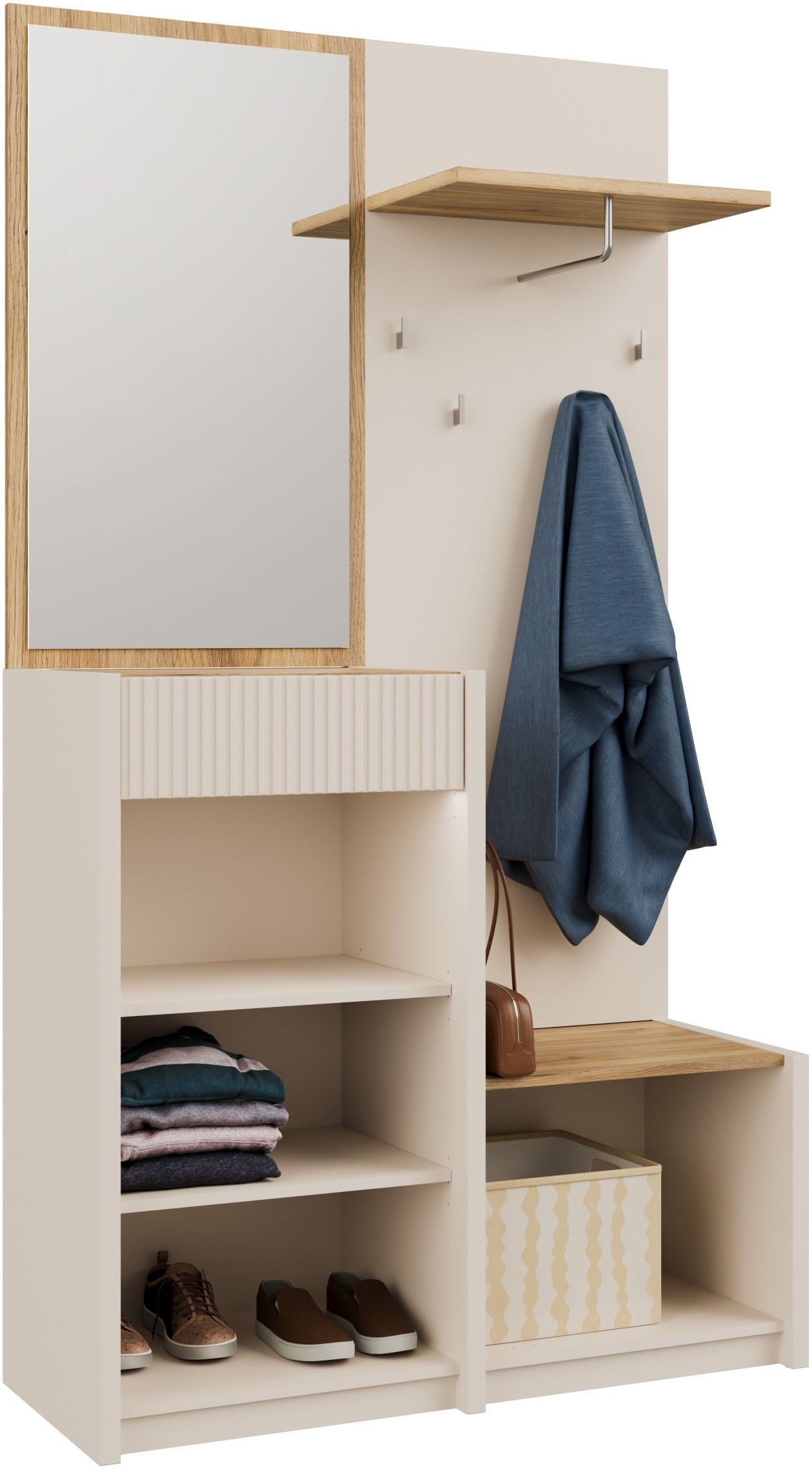 FORTE Kompaktgarderobe »Oak Squere Garderobe, 1 Türe, 1SK, 1 Klappe« B/H/T 108,4 /195,9/41,7 cm Spiegel, Haken, Kleiderstange