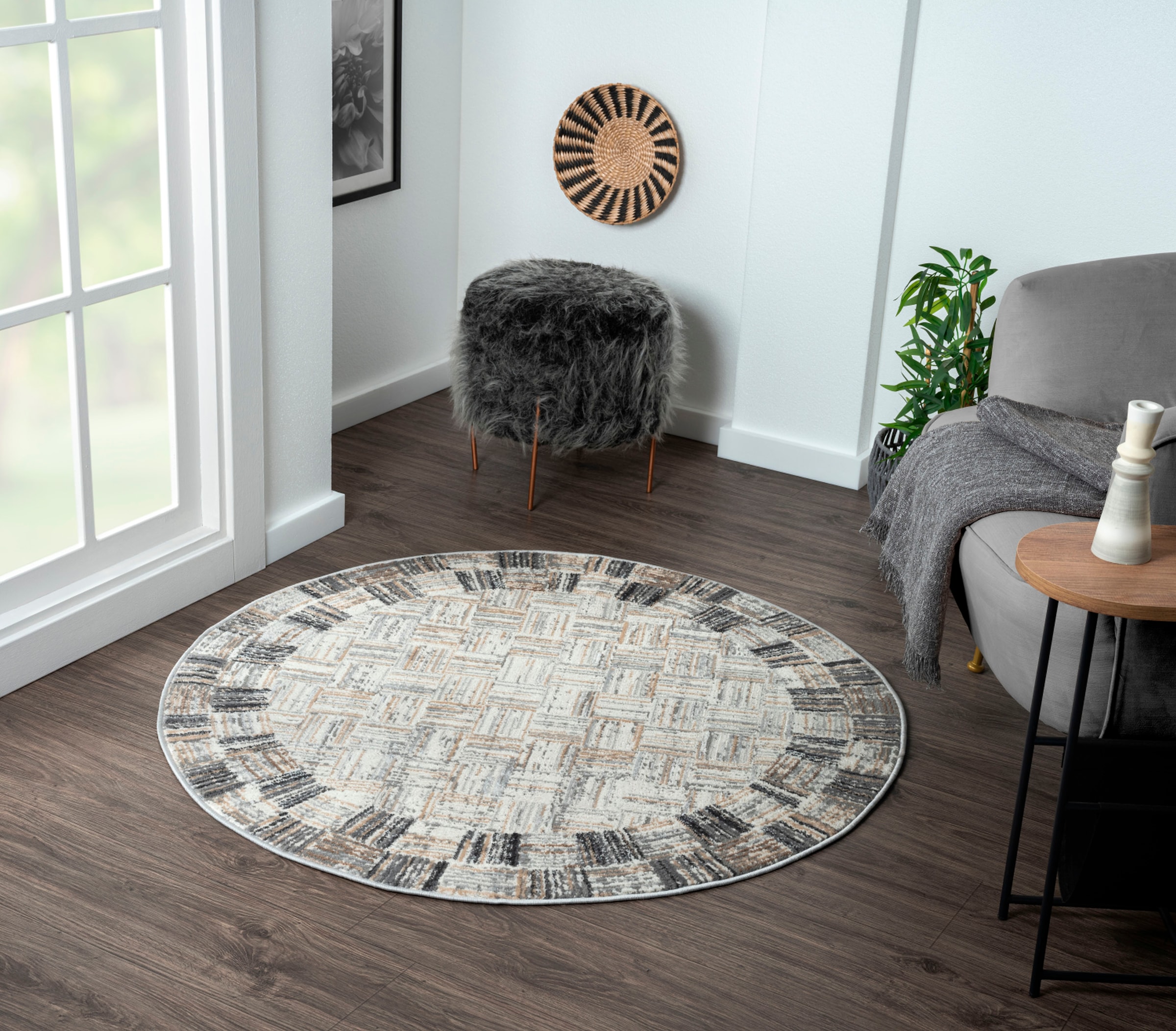 Image of Myflair Möbel & Accessoires Teppich "My Mood" rund 8 mm Höhe Kurzflor, Scandi-Design, mit Bordüre, besonders weich durch Microfaser