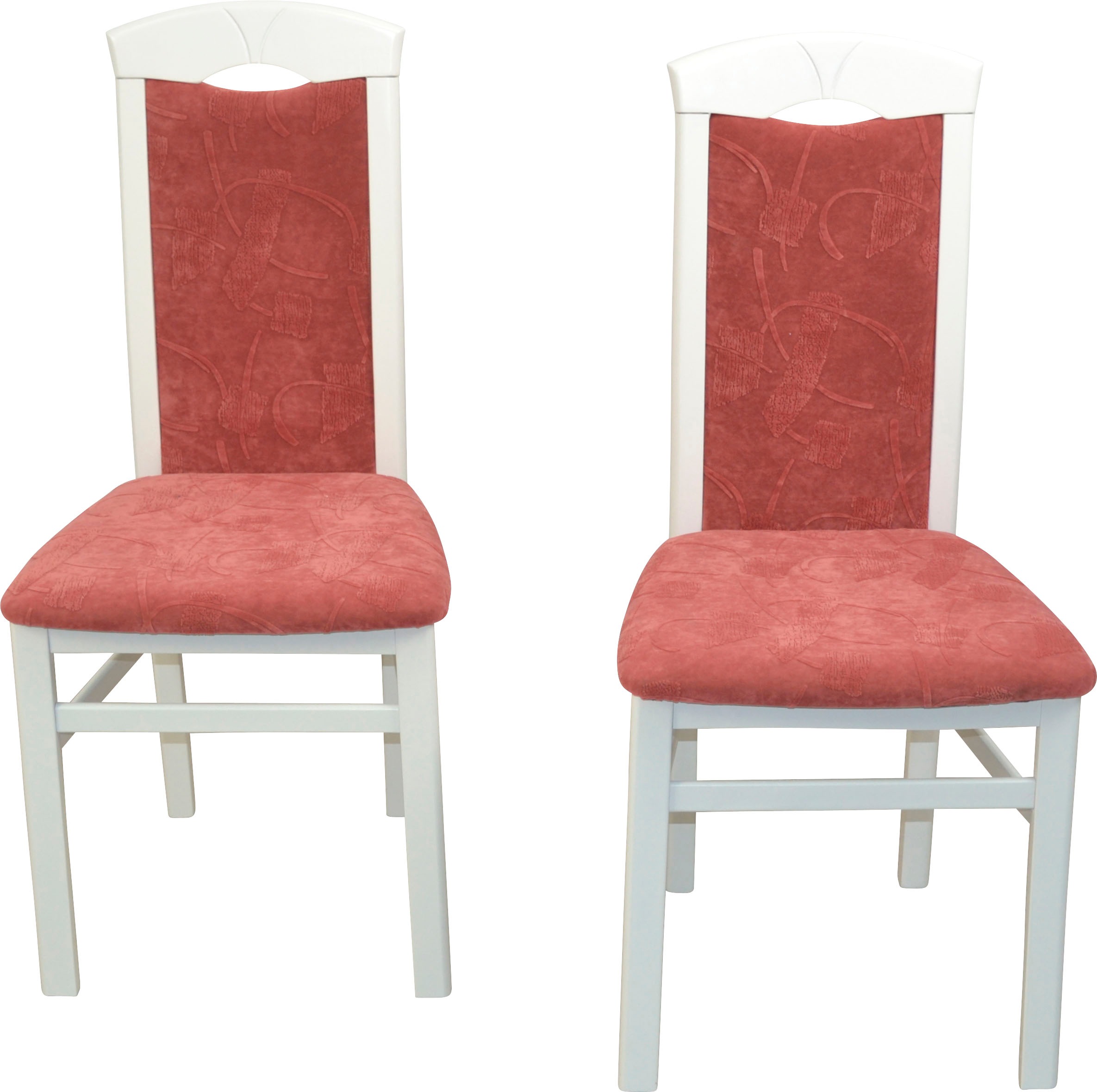 Image of Home affaire 4-Fussstuhl »Edda«, (Set), 2 St., Stoffbezug, Gestell aus Massivholz Buche, weiss lackiert, Sitz und Rücken schaumstoffgepolstert, Stoffbezug, eingearbeitete Griffmulde im oberen Rückenteil bei Ackermann Versand Schweiz