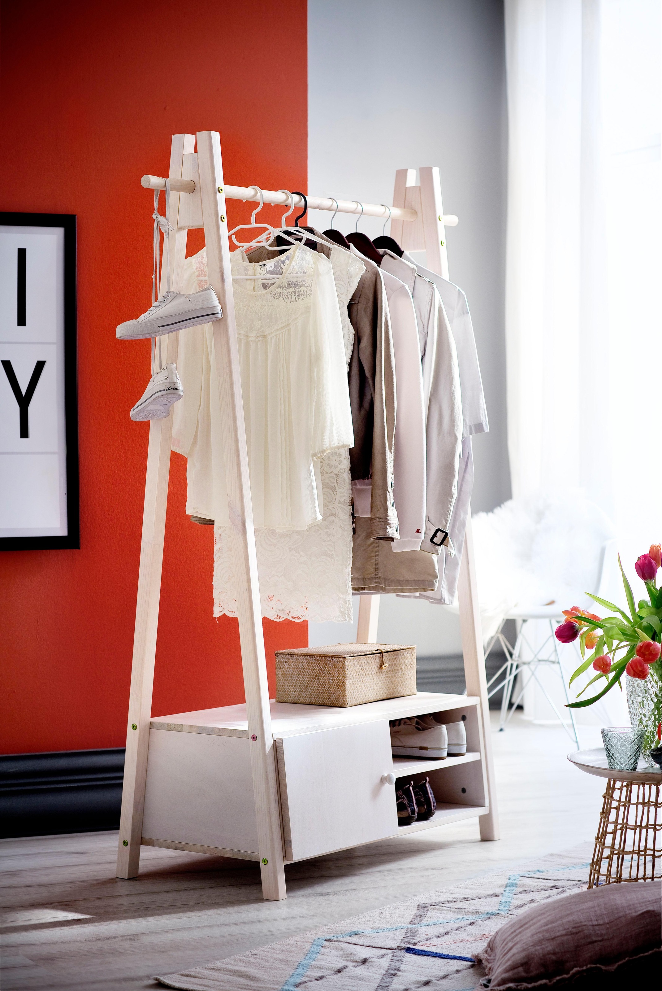 Image of Home affaire Garderobenständer »Ward«, aus massivem weiss lackiertem Fichtenholz, Höhe 170 cm bei Ackermann Versand Schweiz