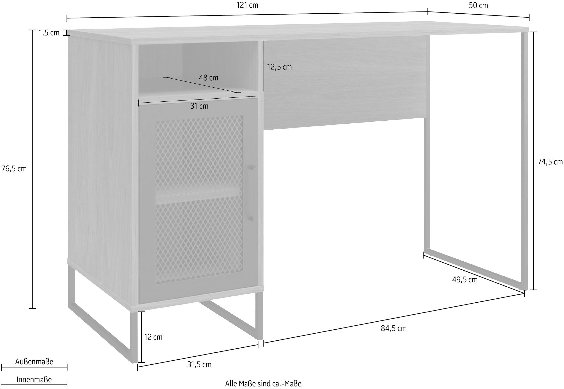Dorel Home Schreibtisch »Purdue«, (1 St.), Tür mit Magnetverschluss, Gestell aus Metall, Höhe 76,5 cm