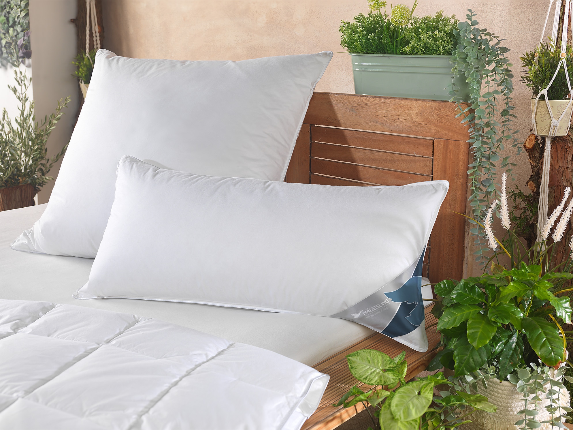 Haeussling Oreiller à 3 compartiments »GRÖNLAND Made in Green« Füllung: Aussenkammer90Daunen10FedernInnenkammer100Federn 1 cuis tlg. hochwertiges Daunenprodukt "Made in Green" zertifiziert