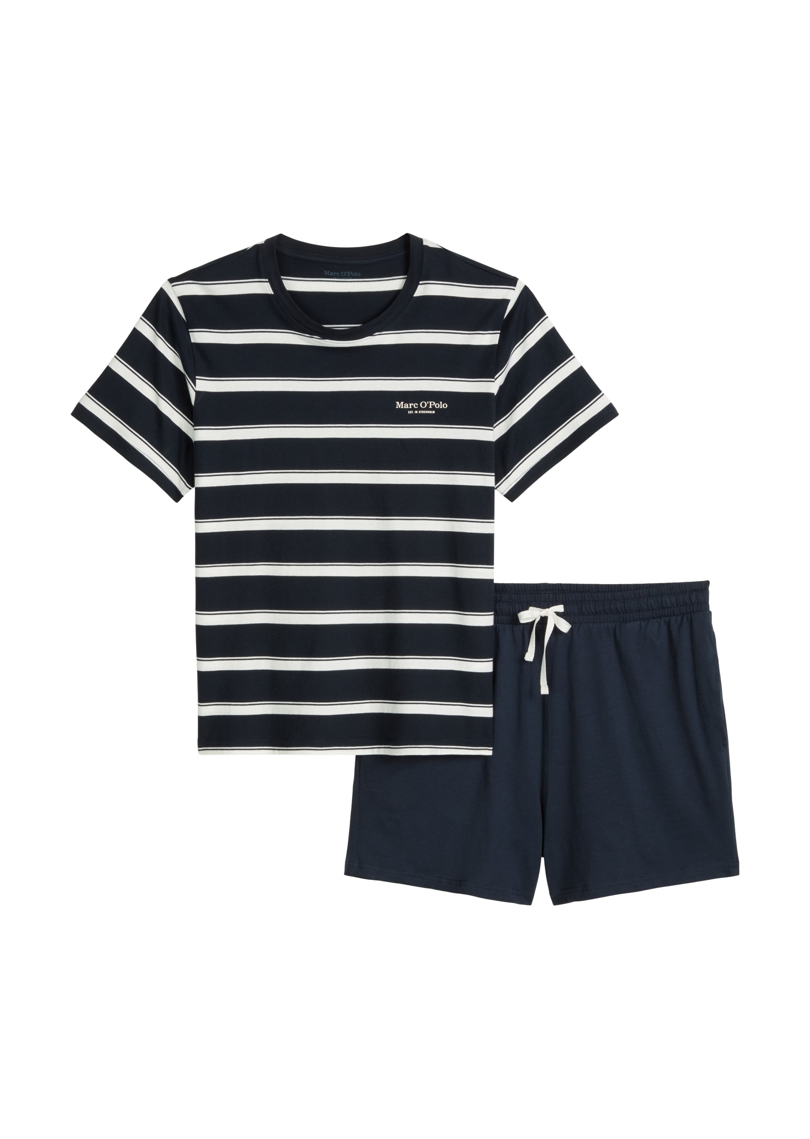 Image of Marc OPolo Shorty "Mix N Match Cotton" 2 tlg. mit gestreiftem Oberteil, Rundhalsausschnitt und kurzem Arm
