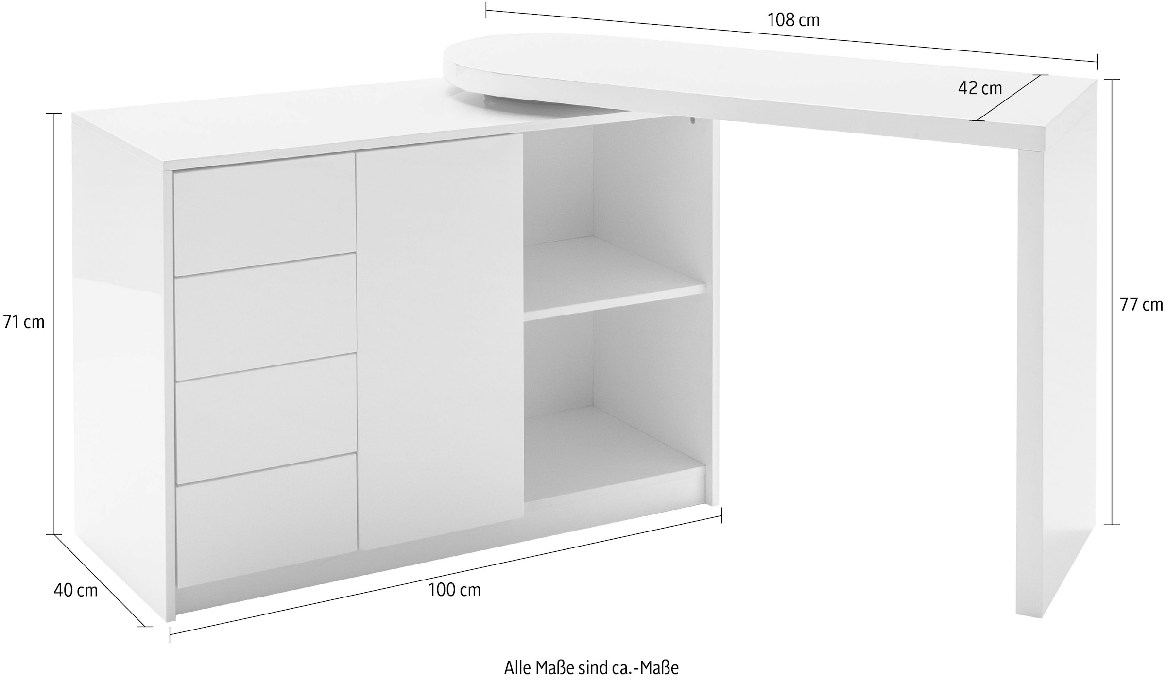 Modische MCA furniture Schreibtisch Hochglanz »Matt«, Tischplatte versandkostenfrei Schwenkbar bestellen Weiss Regalschrank, mit