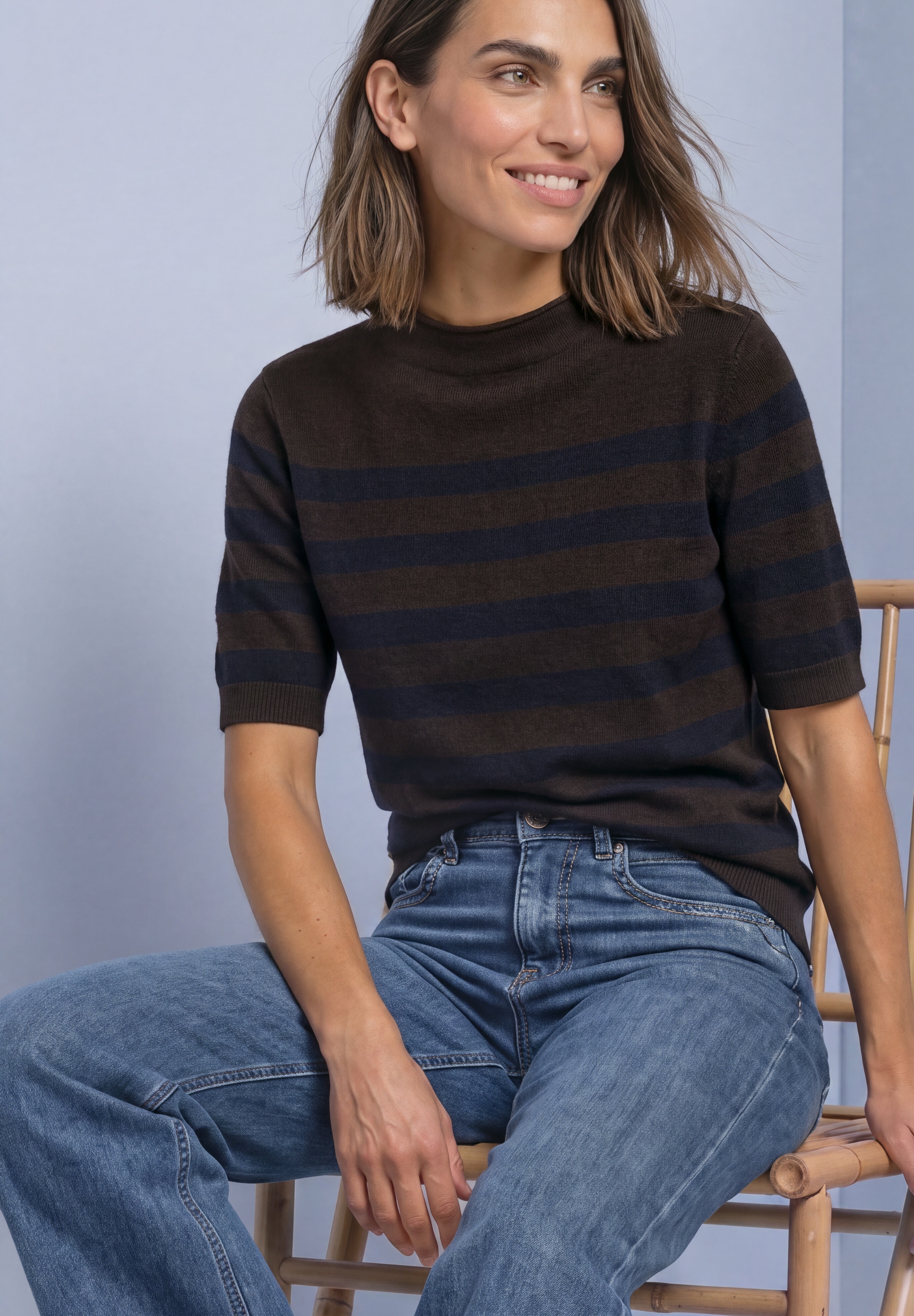 Image of STREET ONE Strickpullover Kurzarm Pullover mit Turtle Neck / getreift