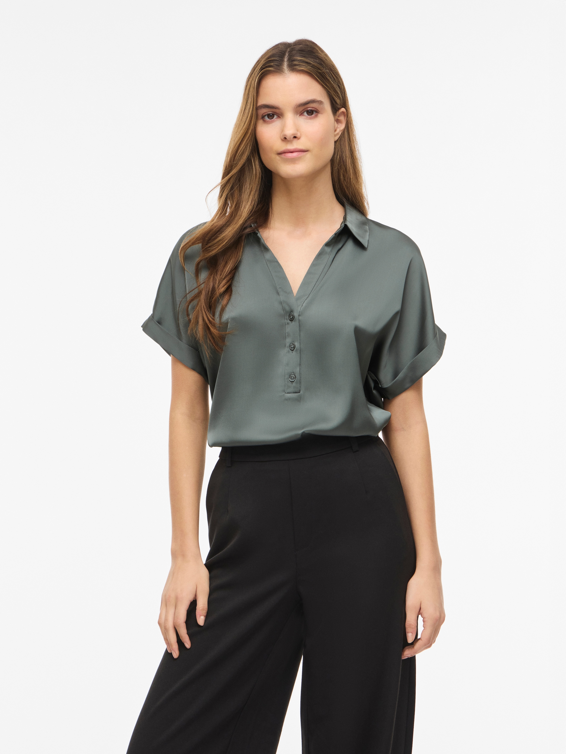 Image of Vila Kurzarmbluse "VIENNA RAVENNA S/S TOP - NOOS" Kunstfaser, regular fit