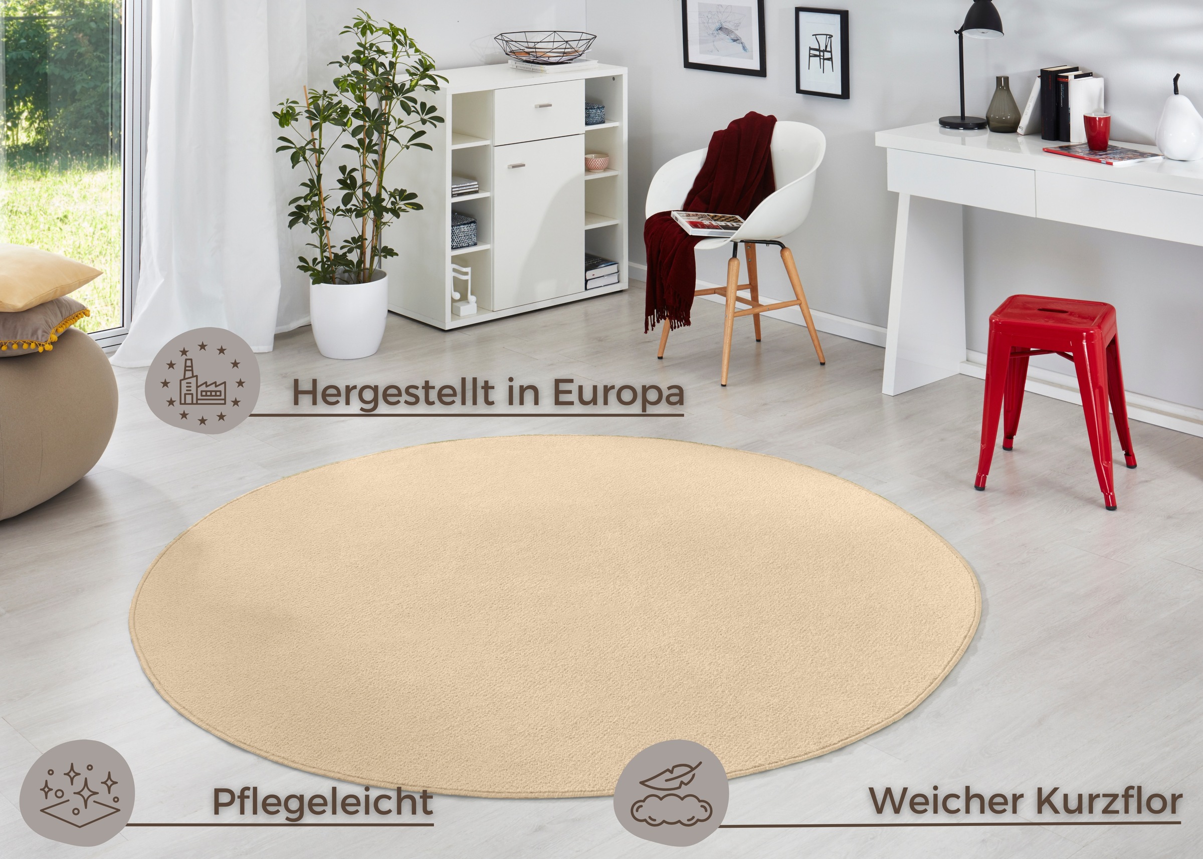 HANSE Home Teppich »Fancy«, rund, 7 mm Höhe, Kurzflor, Weich, Einfarbig, Wohnzimmer, Schlafzimmer, Esszimmer