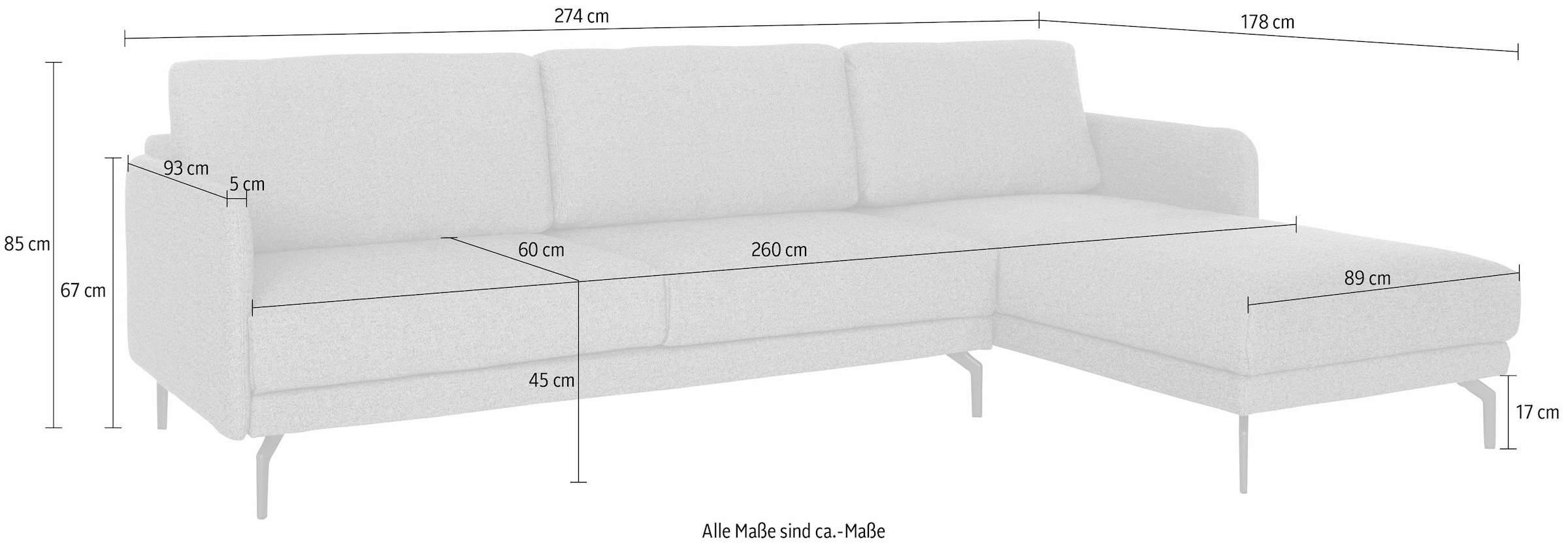 Creation BY ROLF BENZ Canapé d'angle »CR.450, Designecksofa, L-Form« accoudoir très étroit, largeur 274 cm, pied en aluminium moulé couleur ombre d'ombre
