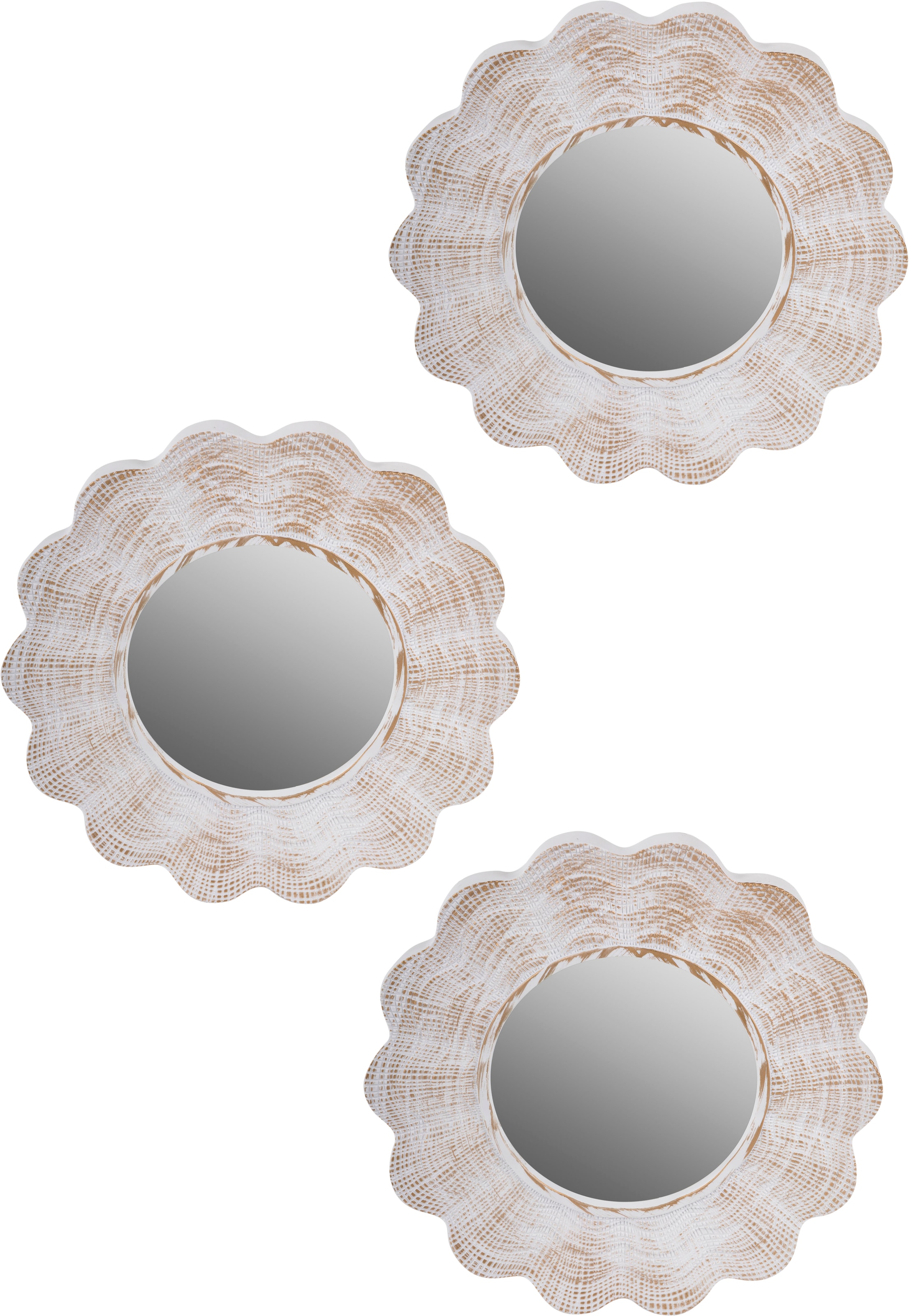 Home affaire Dekospiegel »Dahlia, weiss«, (Set, 3 St.), Wandspiegel, Wanddeko, rund, Ø 25 cm, Wohnzimmer