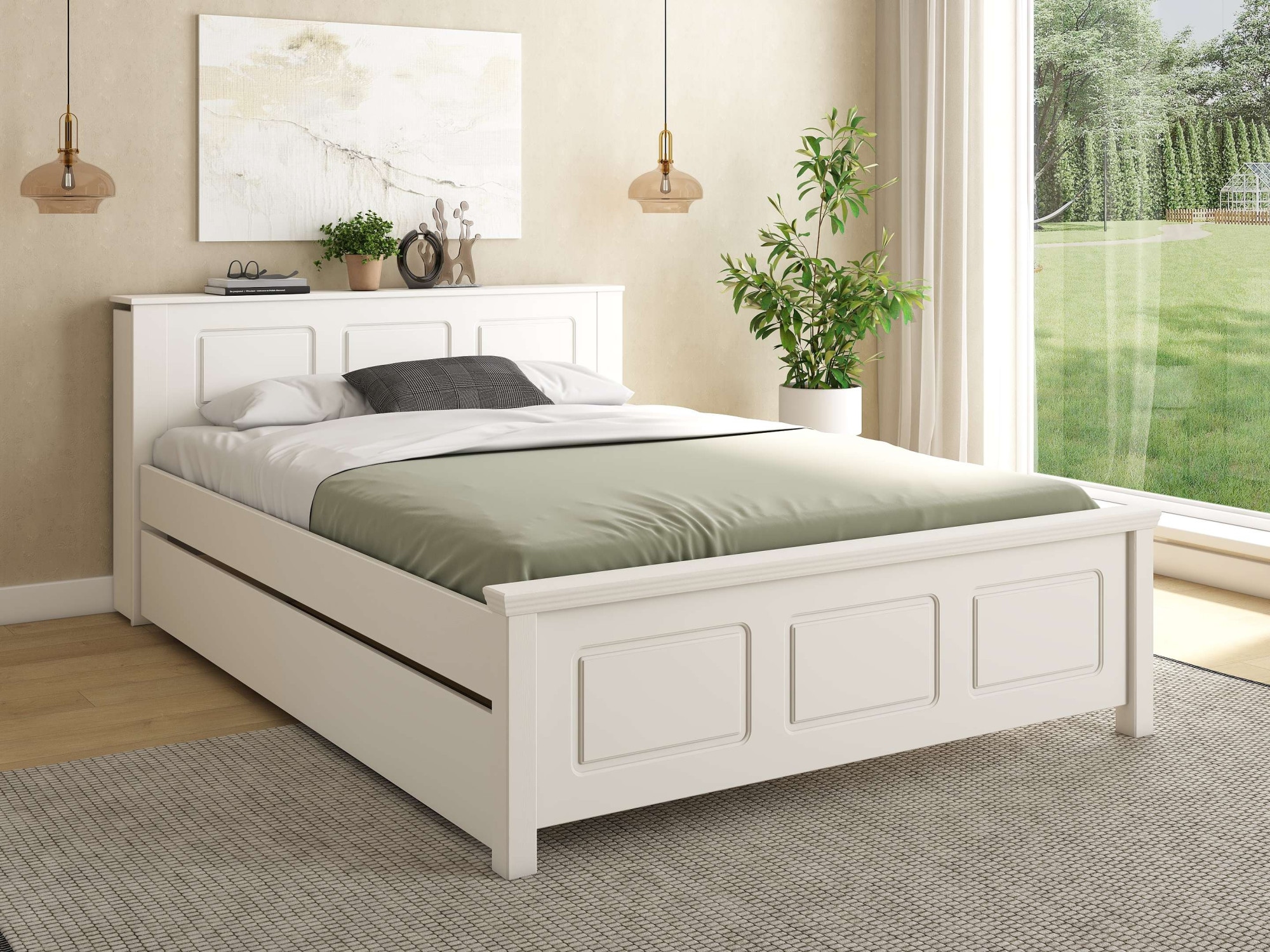 GOODproduct Lit »Malme, mit unsichtbaren, herausziehbaren Regalen, maximaler Stauraum« ,  y compris sommier à lattes, fabriqué en UE, bois massif certifié FSC®