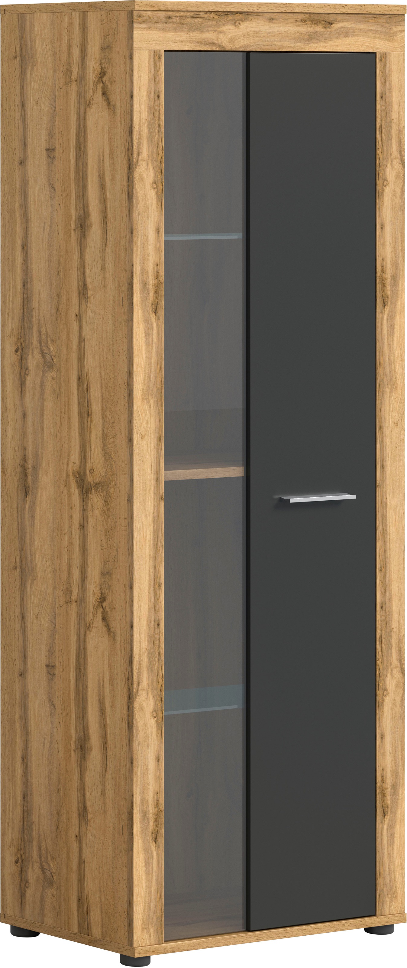 OTTO home Vitrine "AOSTA, Höhe 159 cm, 1 Tür (li/re), 2 Glasböden, 4 Fächer" in verschiedenen Farbausführungen, individuell kombinierbar, Standvitrine, Glasvitrine, Showcase, Vitrinenschrank, Wohnzimmer