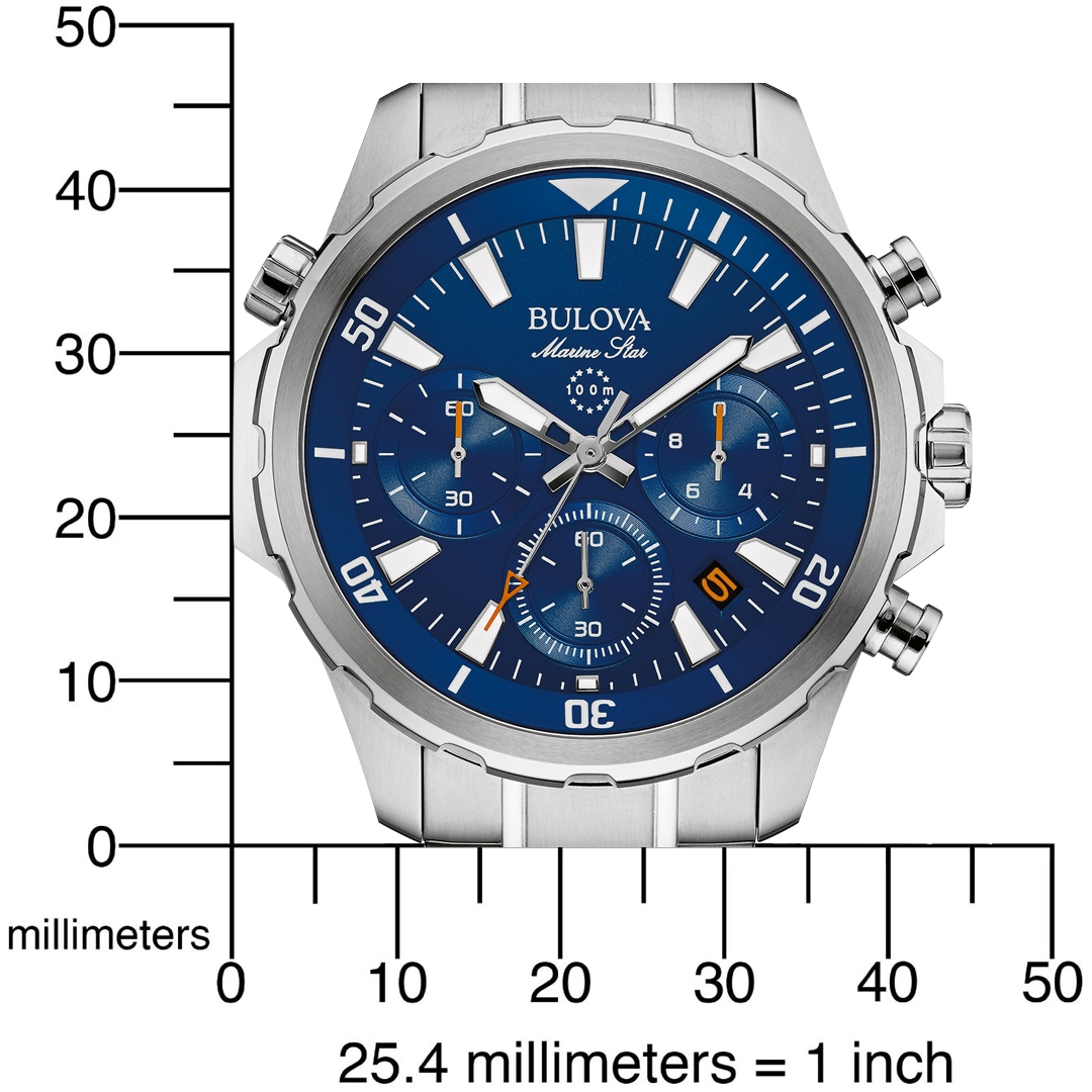 Bulova Chronograph »Marine Star, 96B256«, Armbanduhr, Quarzuhr, Herrenuhr, Edelstahlarmband, Datum