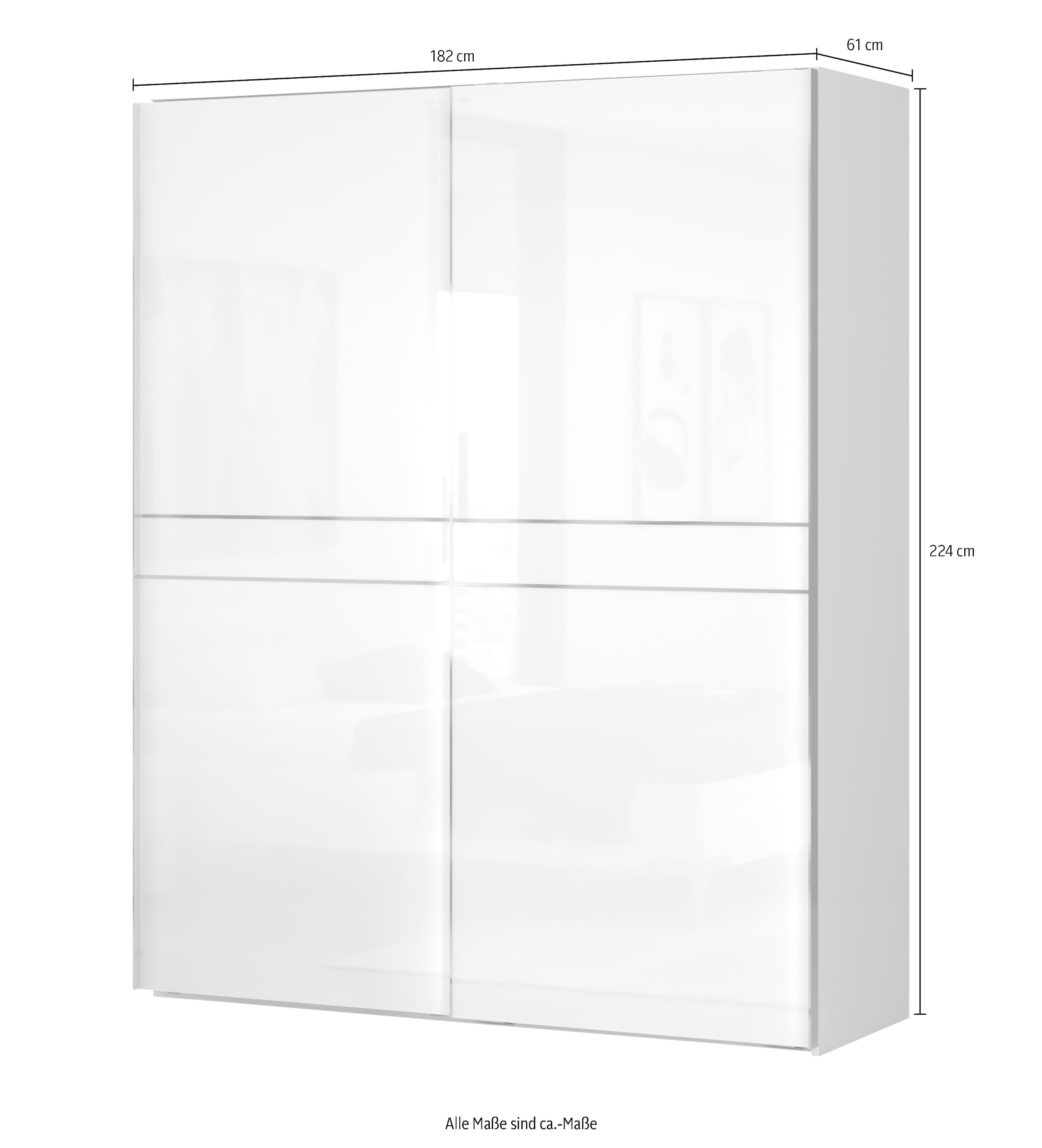 GOODproduct Schwebetürenschrank »Piano, FSC-zertifiziert, mit Einlegeböden und Kleiderstangen« in 3 Breiten, 224cm hoch, mit verchromten Aufleistungen,  UV lackiert, hochglänzend, mit Soft-Close Funktion, in beige oder weiss