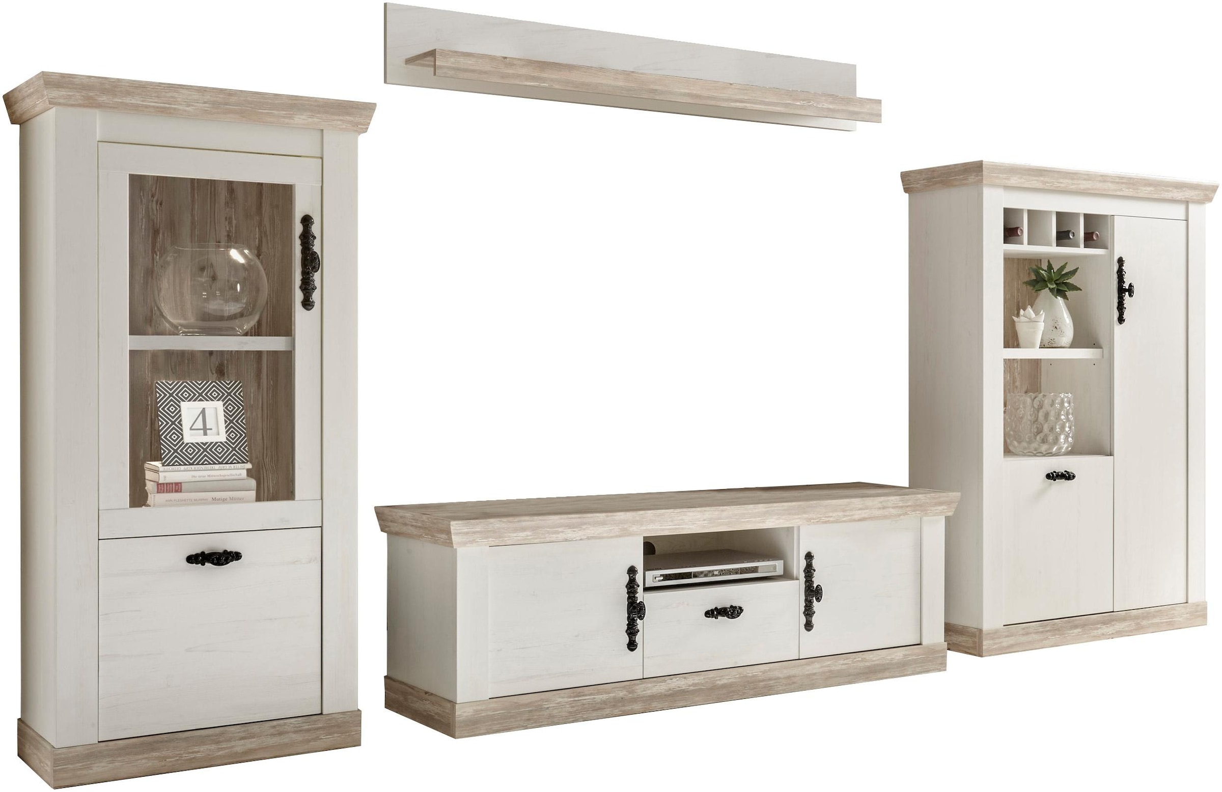 Image of Home affaire Wohnwand "Florenz, Anbauwand im Landhausstil, Komplettset mit Metallgriffen" Set, 4 Stk. tlg.