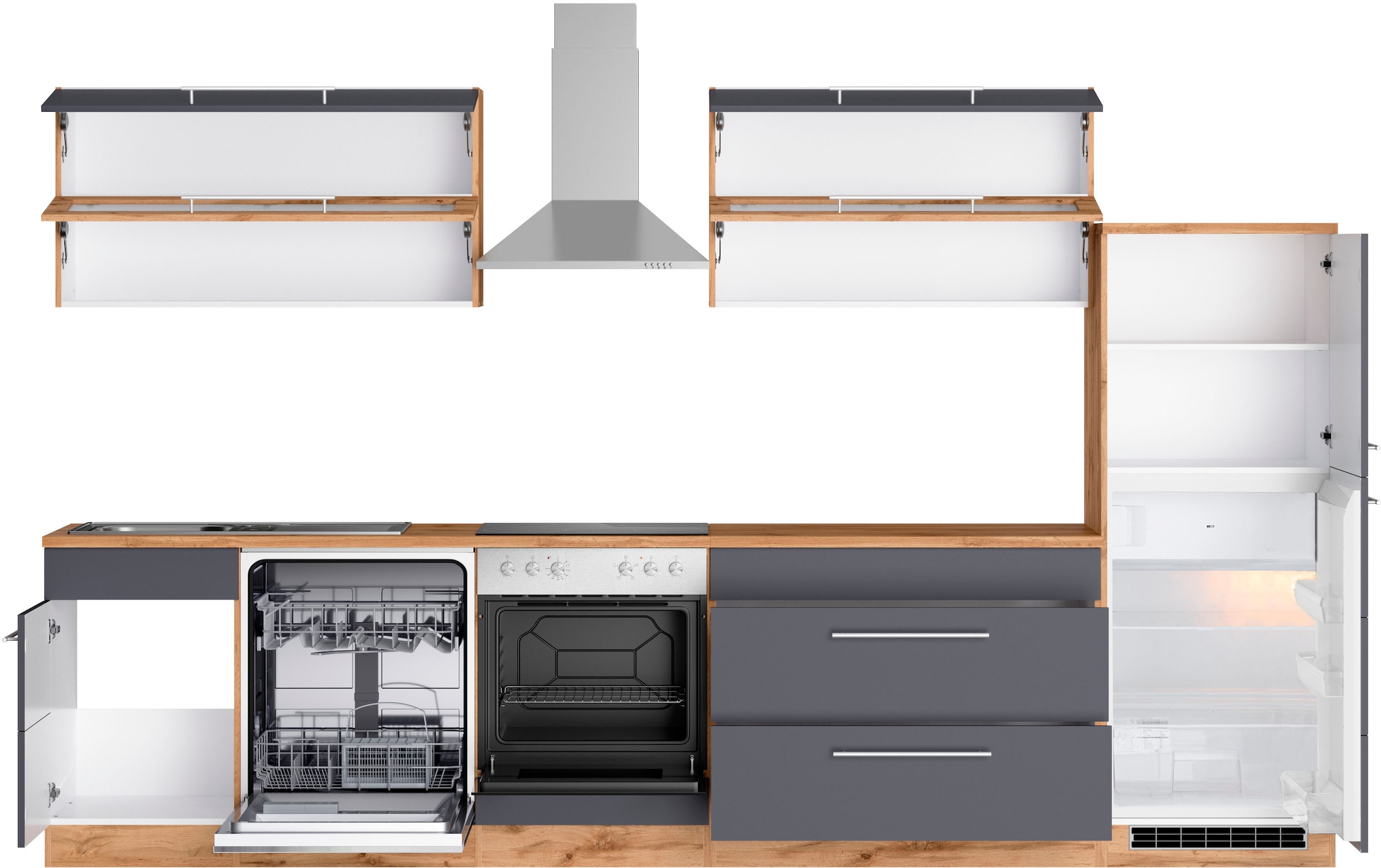 KOCHSTATION Kitchenette »KS-Wien« largeur 330 cm, avec ou sans appareils électriques au choix