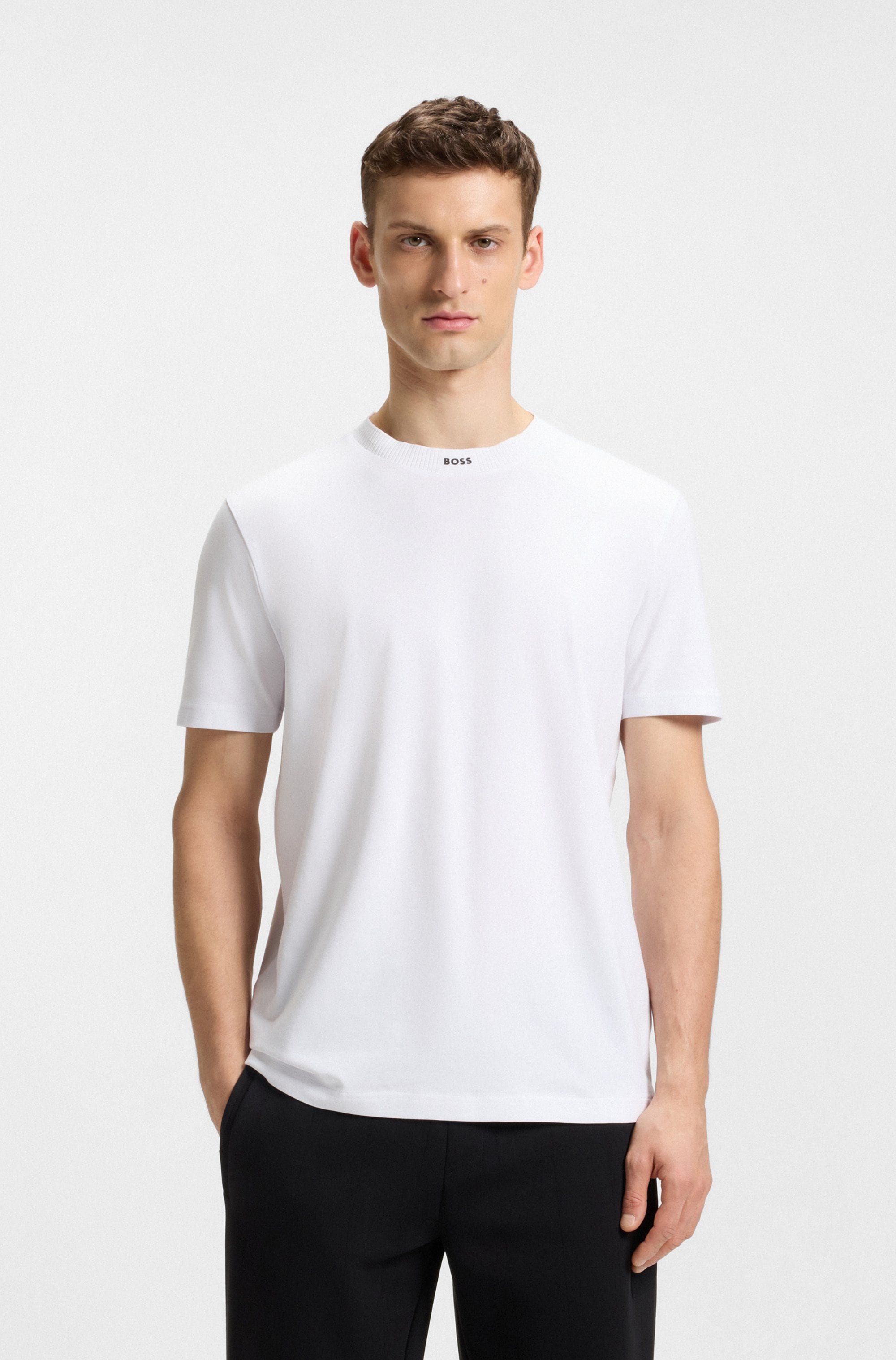 Image of BOSS GREEN T-Shirt "Tee Rib" mit Logo am Ausschnitt