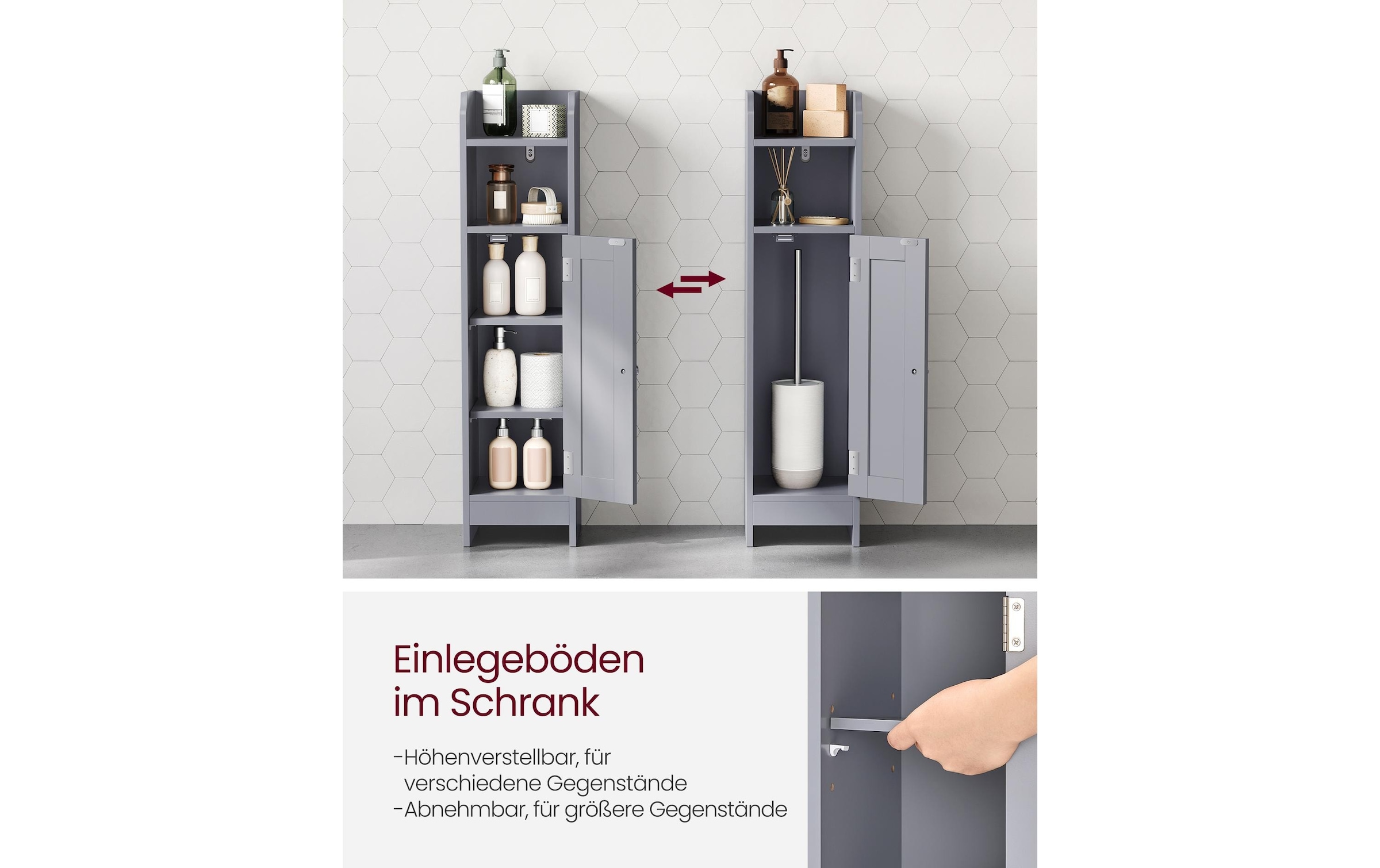 VASAGLE Mehrzweckschrank »VASAGLE Badezimmer-Schrank 18 x 80 cm, Grau«