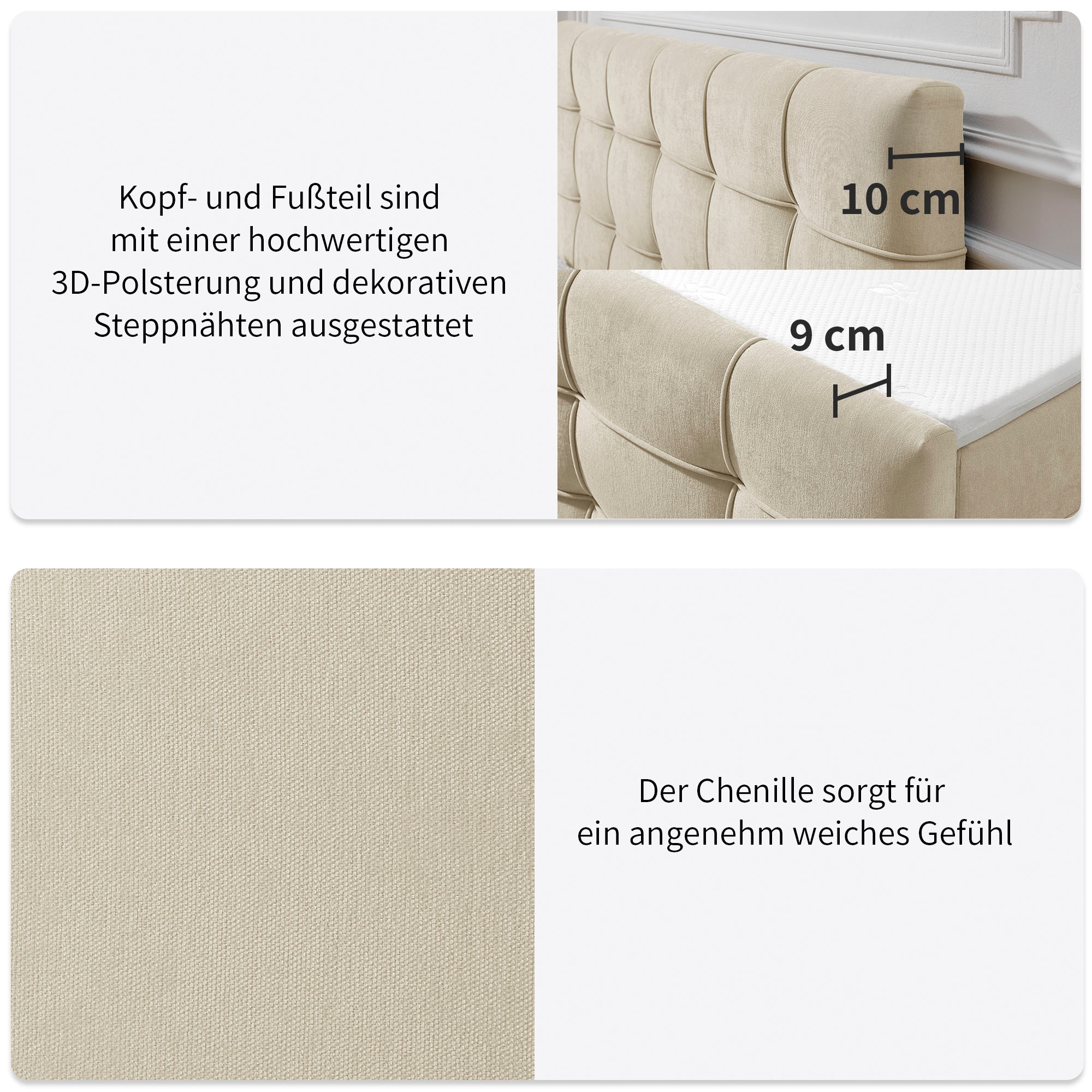 GOODproduct Boxbett »LILIENNE, Polsterbett mit Bettkasten und Taschenfederkernmatratze H3« mit Kaltschaumtopper, Chenille-Bezug, 160x200 & 180x200 cm