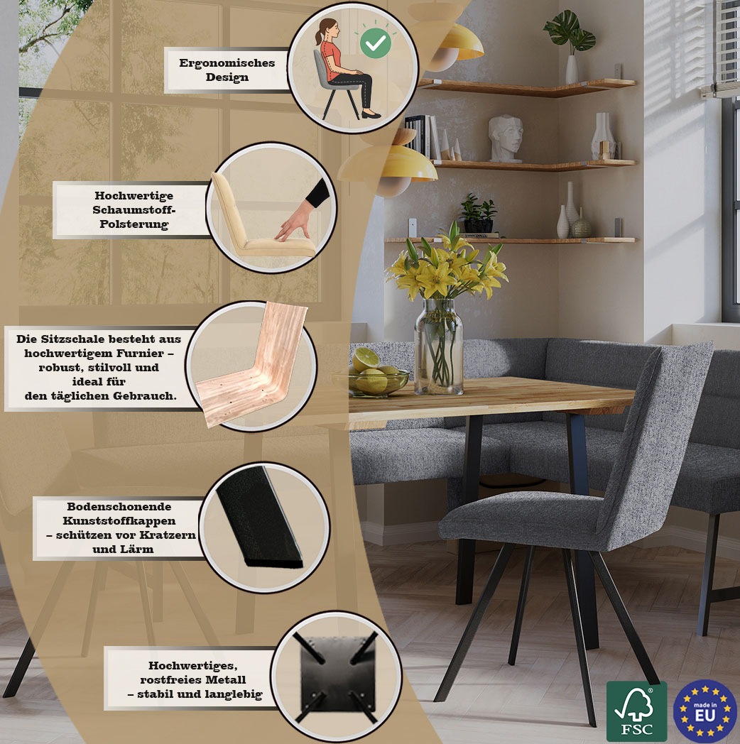 GOODproduct Chaise à 4 pieds »Sava« (Ensemble) 2 cuisstructure en métal