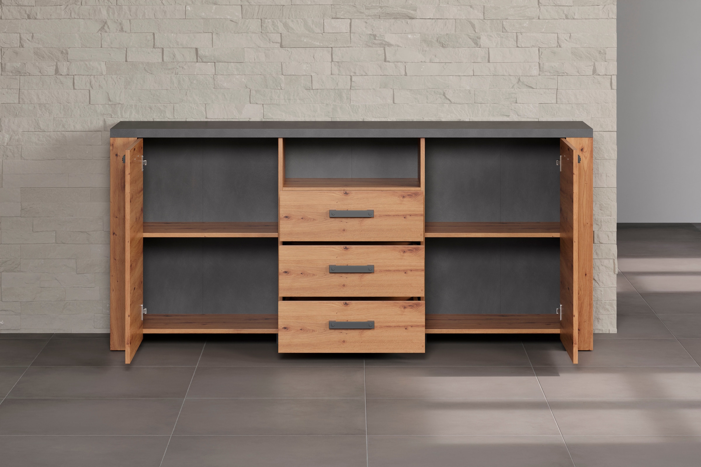 Home affaire Sideboard »Ambres«, (1 St.), Kommode Echtholzoptik, Masse BxH: 180x83 cm, Eiche